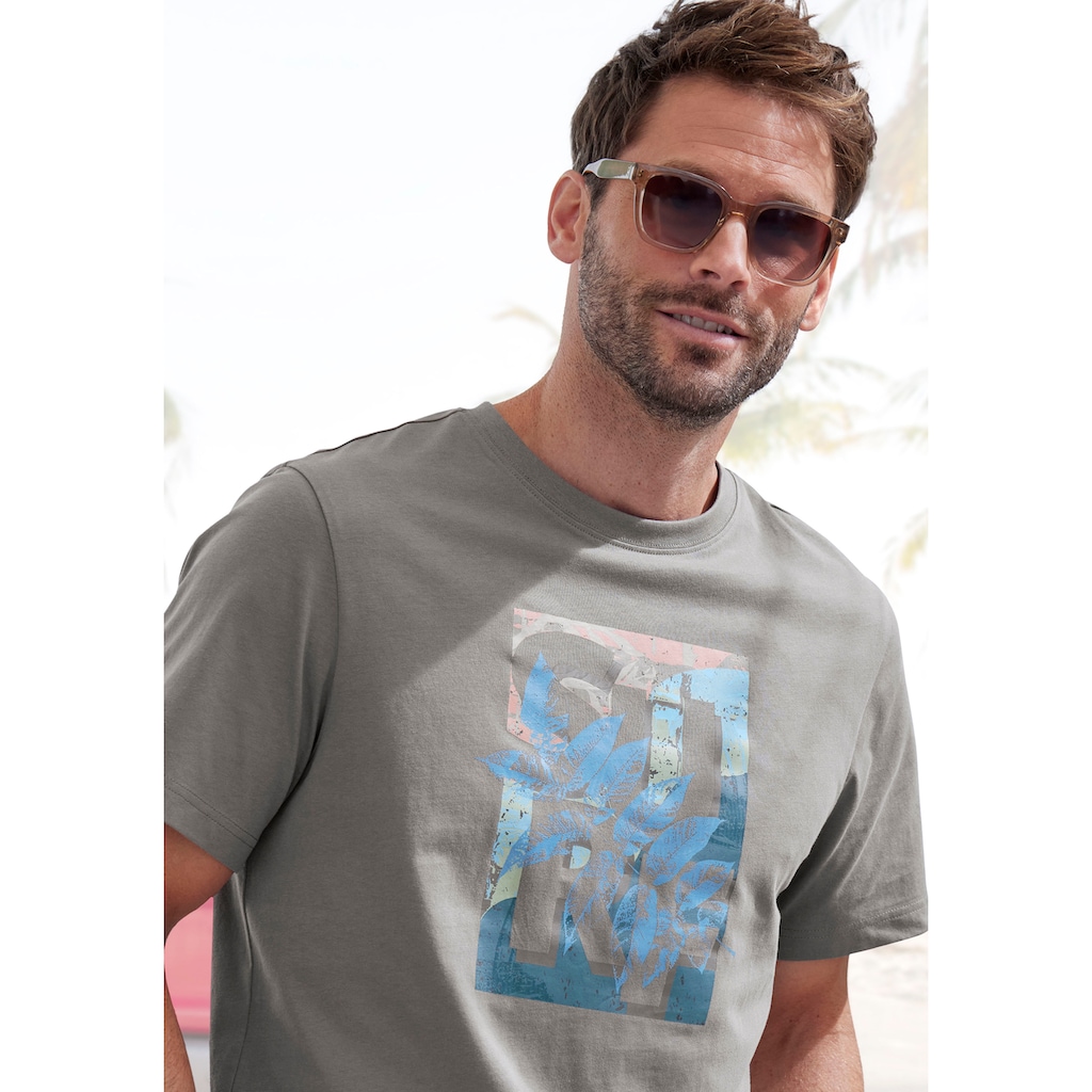 John Devin T-Shirt, Rundhalsshirt mit Surf -Aufdruck aus reiner Baumwolle