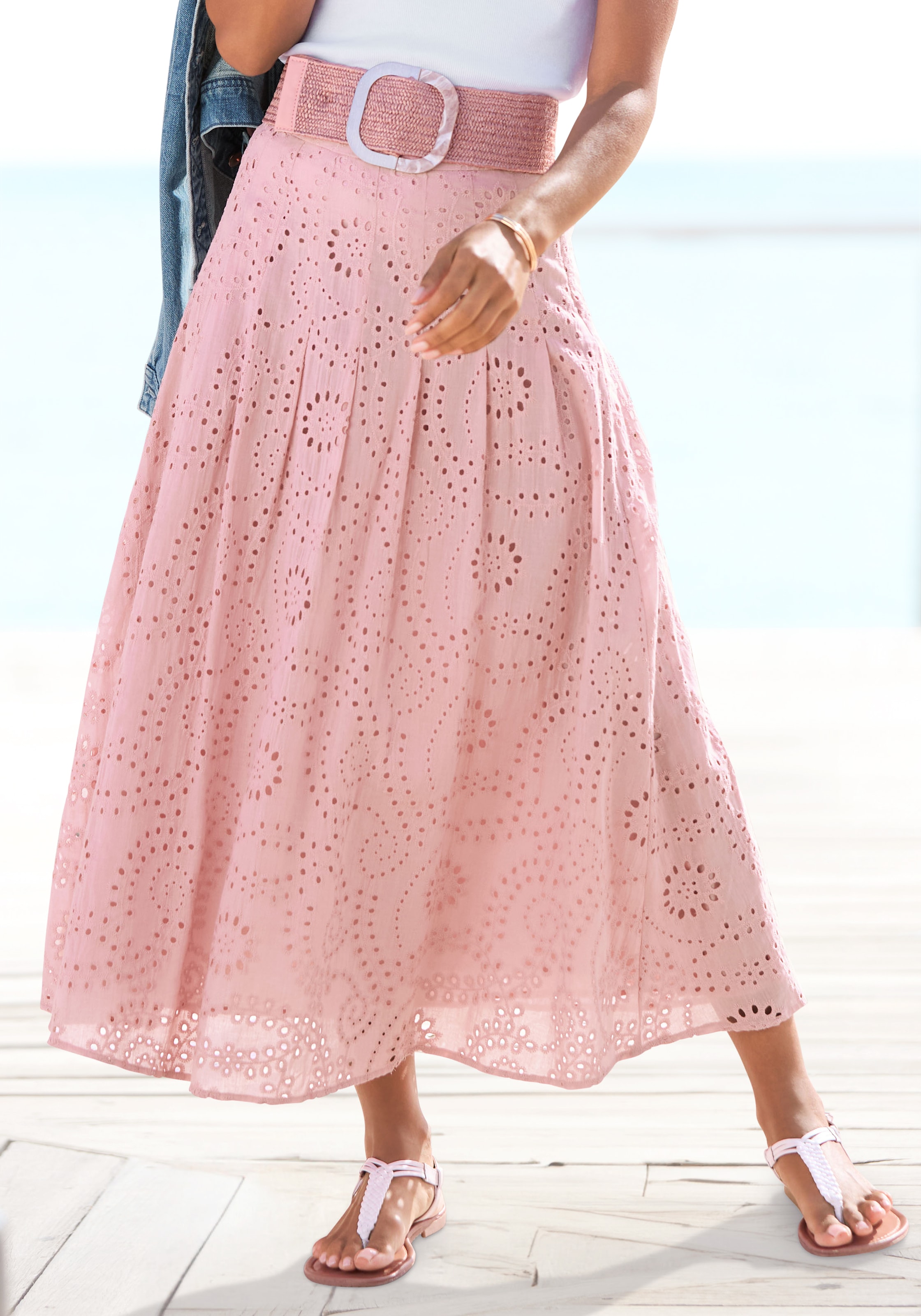 Buffalo Maxirock aus Spitze, Sommerrock, modische Lochstickerei