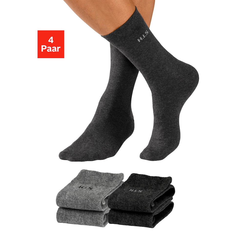 H.I.S Socken, (Packung, 4 Paar), mit druckfreiem Bündchen