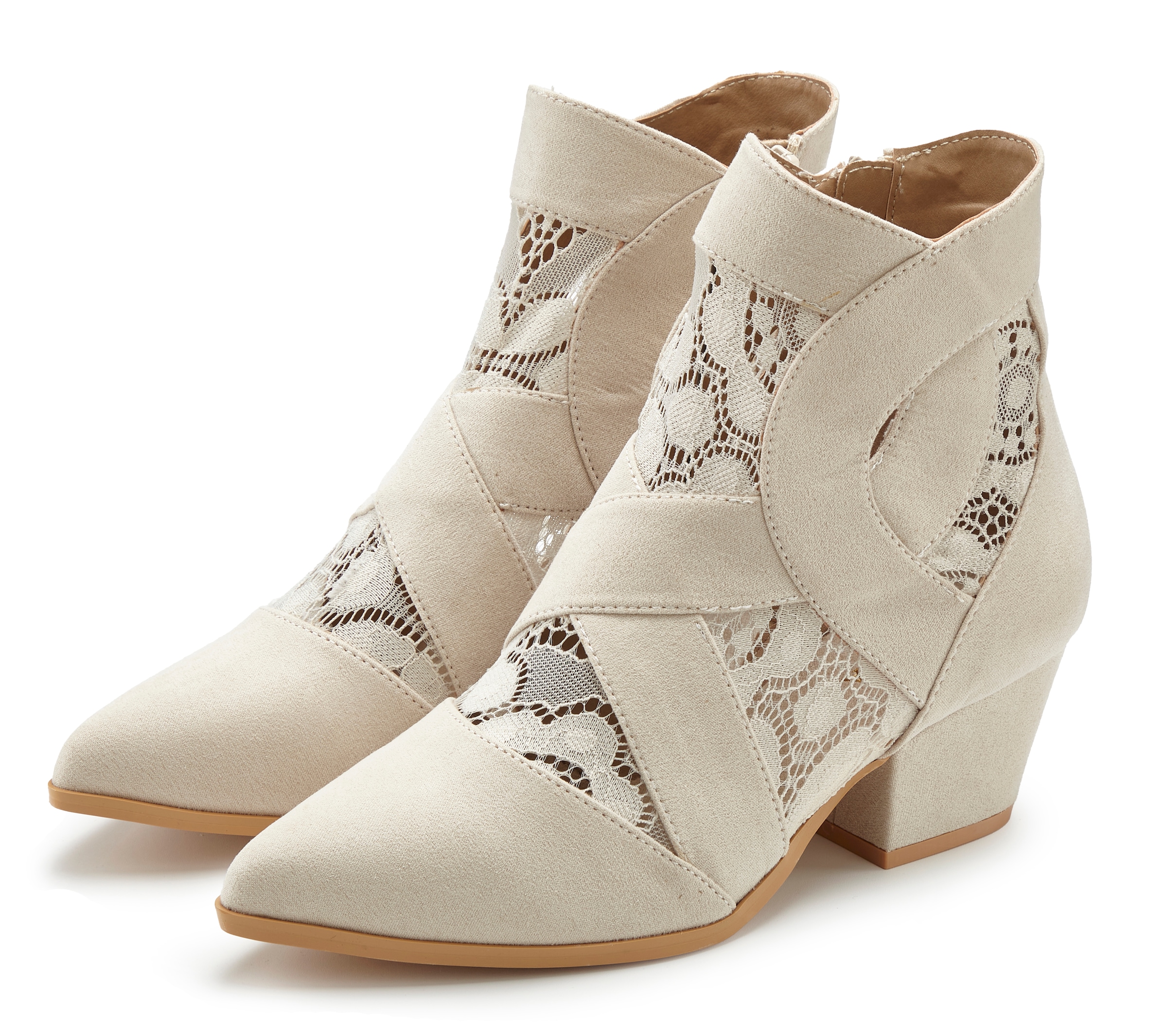 LASCANA Stiefelette mit Spitze & bequemen Blockabsatz, Cowboy Boots, Westernstiefel