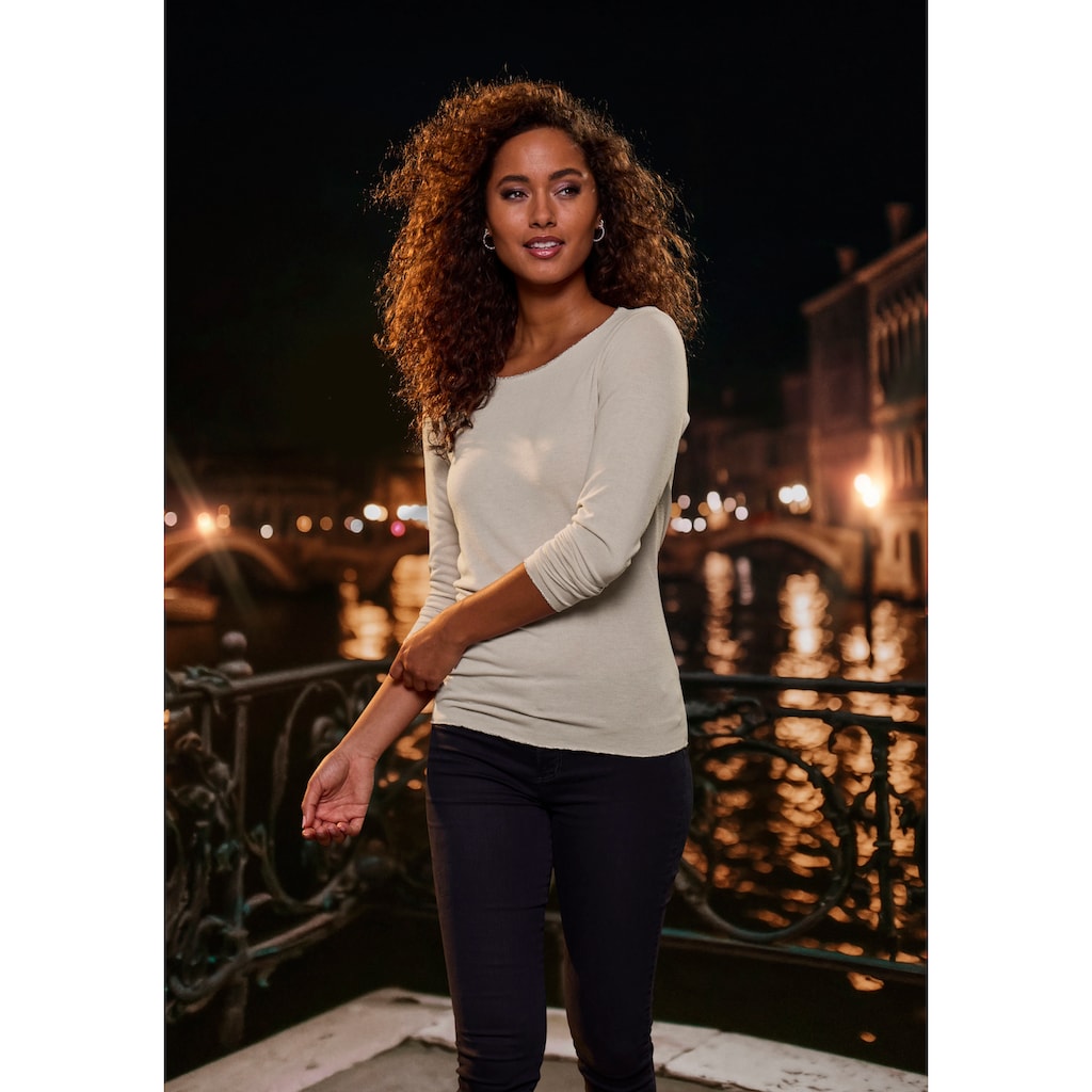 LASCANA Langarmshirt »mit feiner Glitzereinfassung«, aus weichem Viskose-Feinstrick