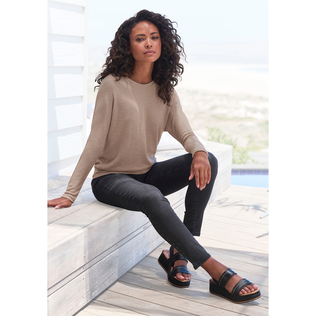 Vivance Langarmshirt »mit breitem Bund«, aus strukturiertem Feinstrick mit Viskose