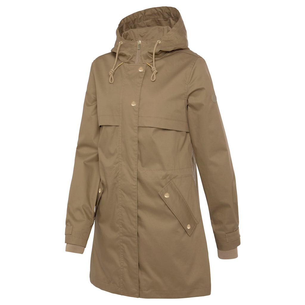 French Connection Outdoorjacke, mit Kapuze, Saumschlitz mit Druckknöpfen auf der Rückseite