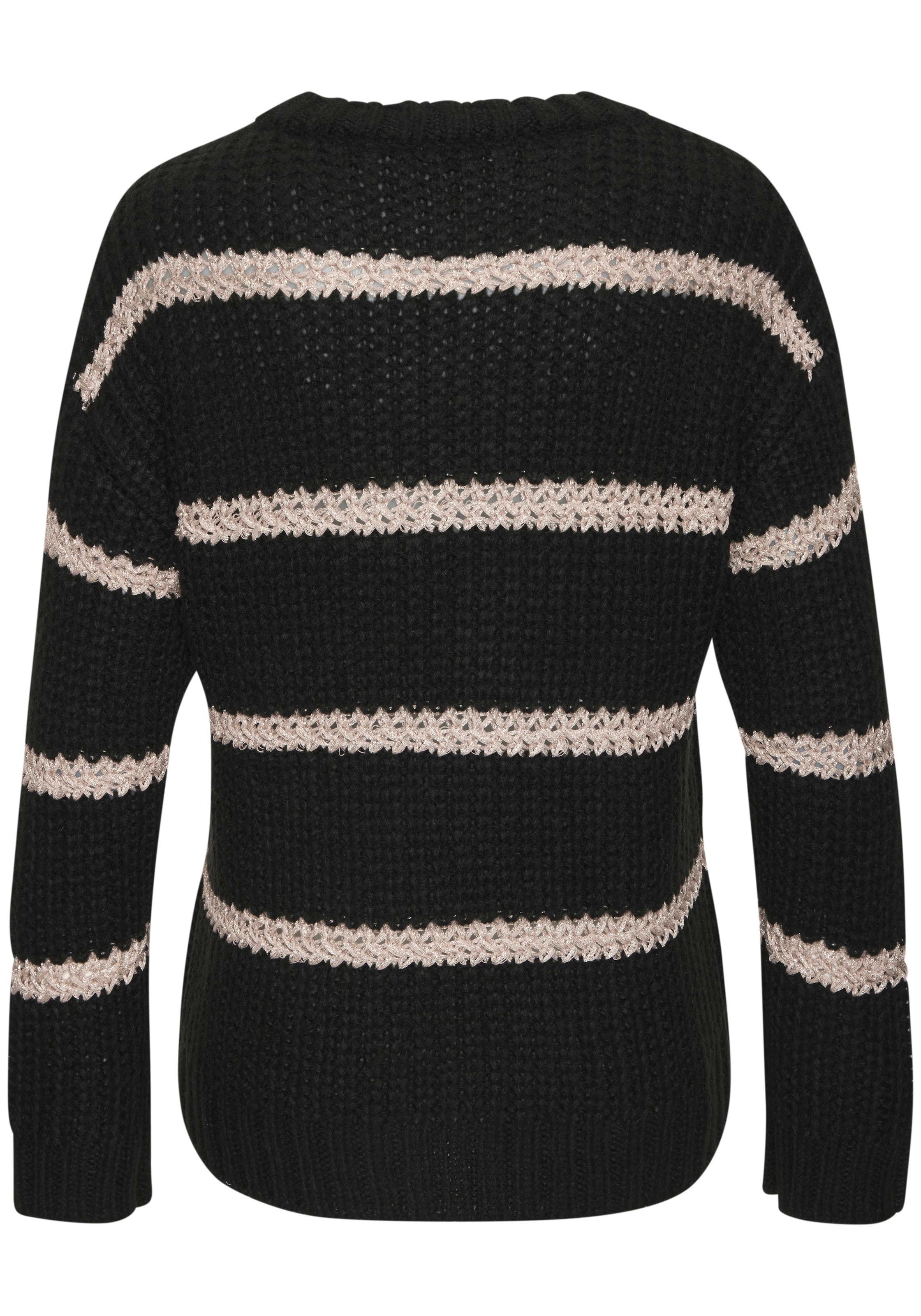 LASCANA Pull en tricot »mit Streifenmuster und Lurexgarn aus Grobstrick« Pull à col rond avec détails en fil scintillant, pull en maille grossière, décontracté