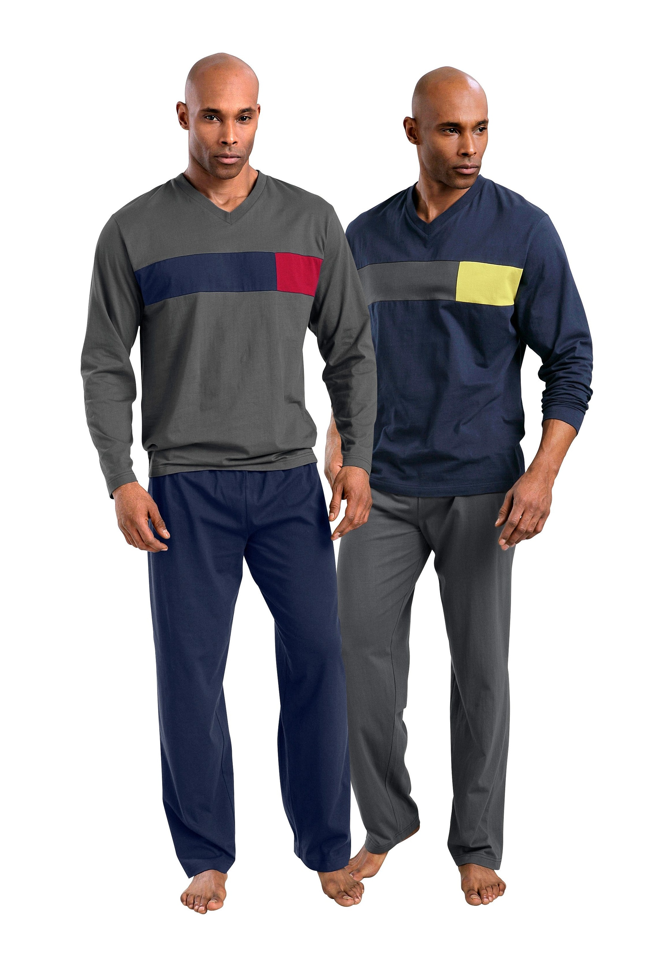 le jogger Pyjama Packung, 4 tlg. mit Colourblock-Einsätzen