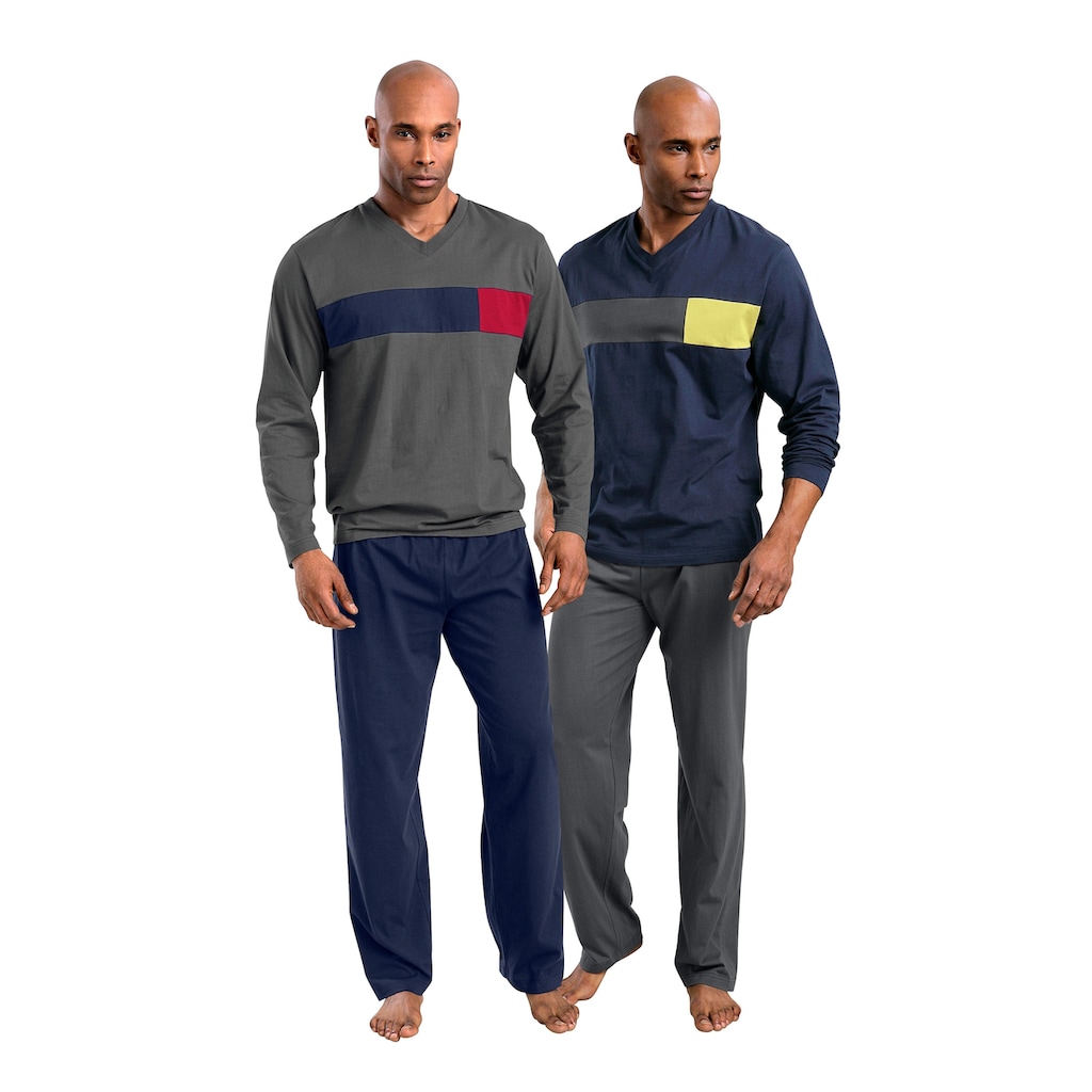 le jogger® Pyjama, (Packung, 4 tlg., 2 Stück), mit Colourblock-Einsätzen