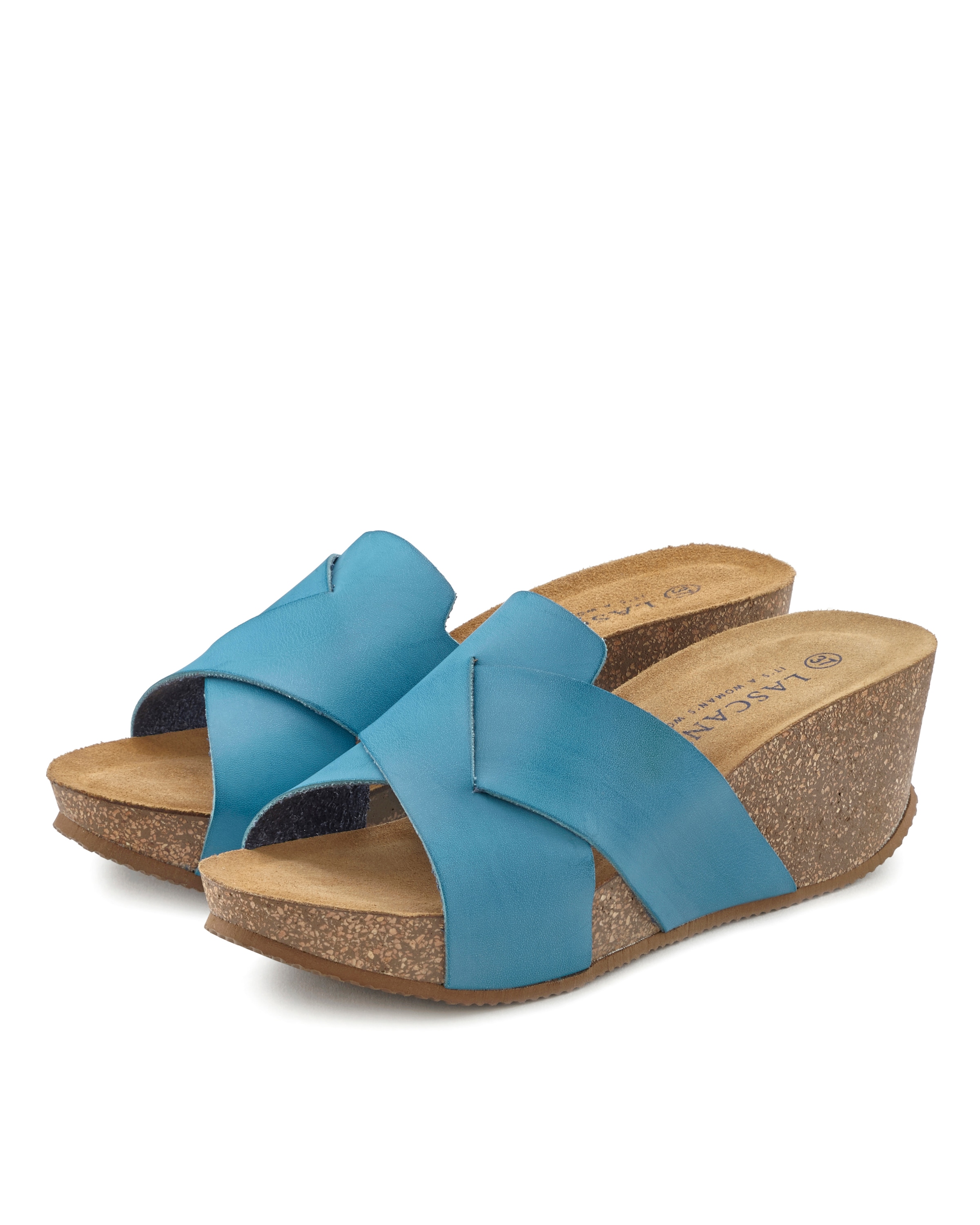 LASCANA Pantolette, Mule, Sandale, offener Schuh mit Korkfussbett und Keilabsatz