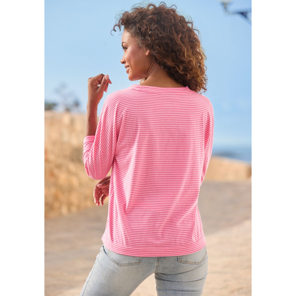 Elbsand 3/4-Arm-Shirt »Veera«, mit Logoprint und überschnittenen Schultern, lässiges Shirt