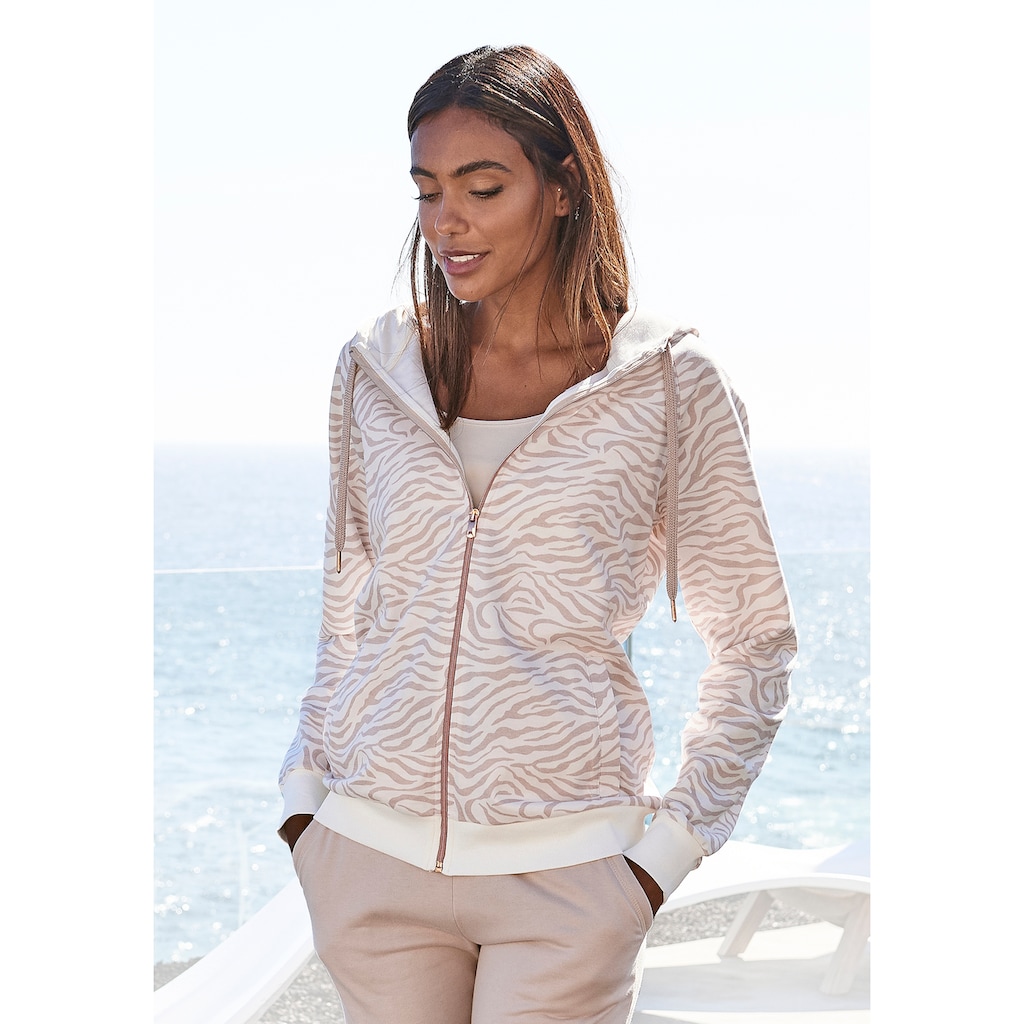LASCANA Kapuzensweatjacke, Sweatshirtjacke mit Details in Roségoldfarben, Loungewear