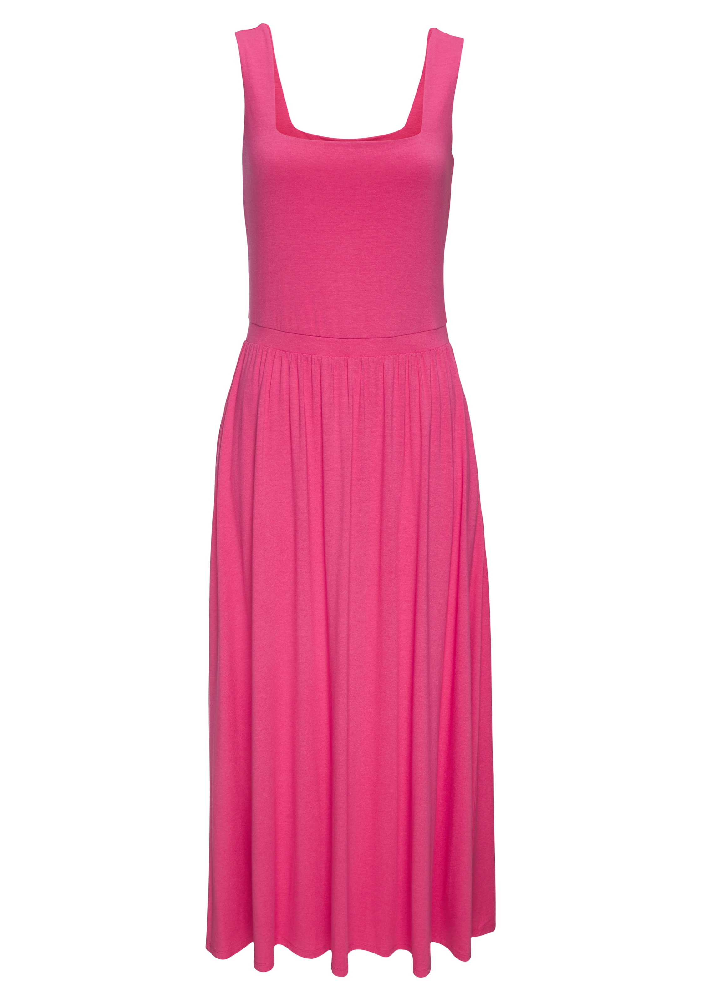 Vivance by Lascana Midikleid »mit Taschen aus weicher Viskose-Stretch-Qualität« Seitennahttaschen luftiges Jerseykleid, Basickleid, elegantes Sommerkleid, Trägerkleid
