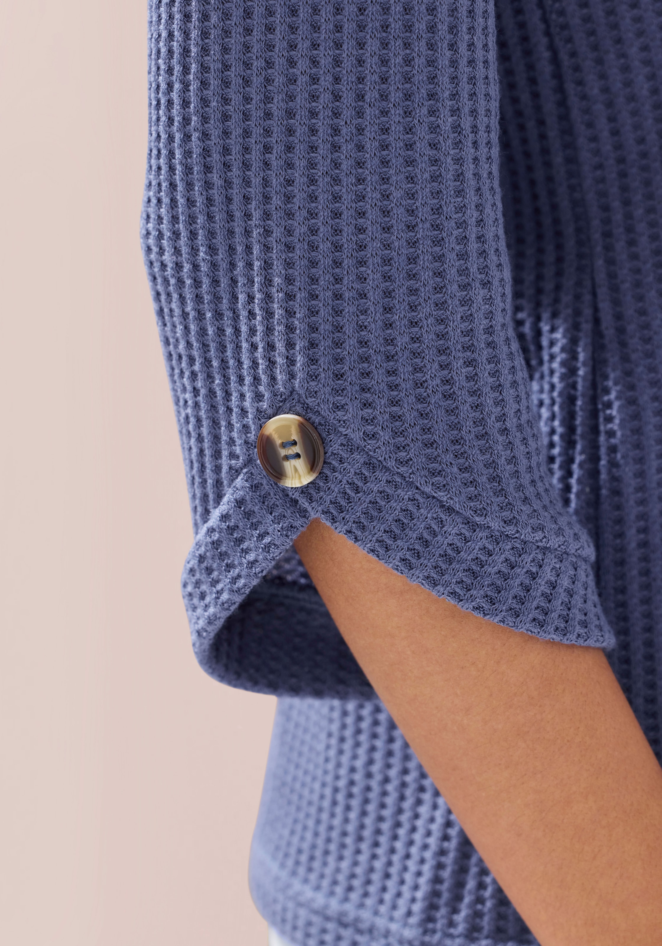 LASCANA T-shirt à manches 3/4 »mit Knopfdetail« aus weicher Piqué-Qualität
