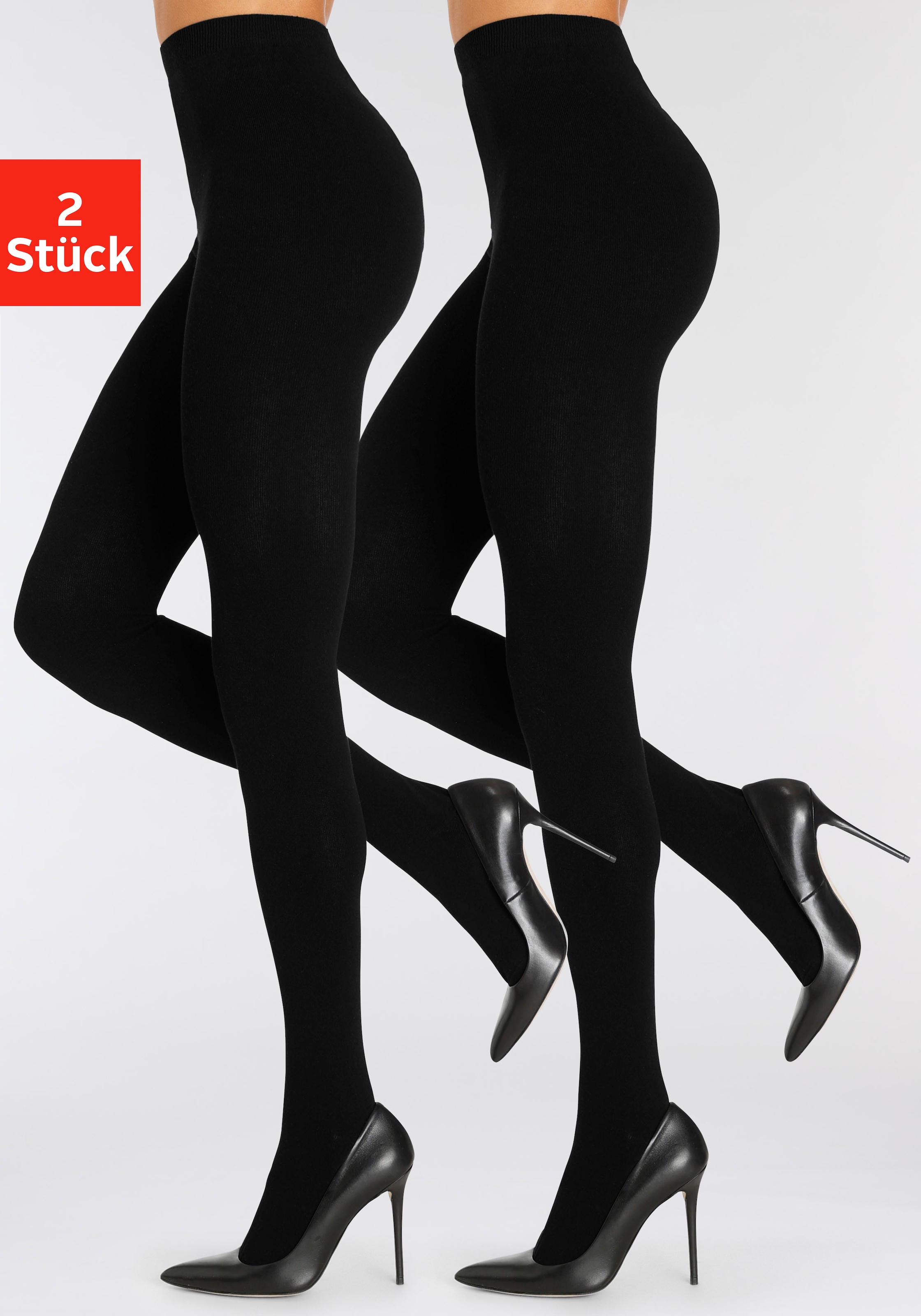 LASCANA Strickstrumpfhose 2 Stk. tlg. aus trageangenehmer Baumwollmischung