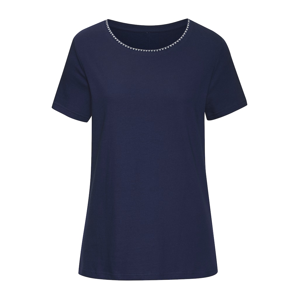Vivance T-Shirt »mit modischer Kontraststickerei«, (Packung, 2er-Pack), aus weicher Baumwoll-Qualität