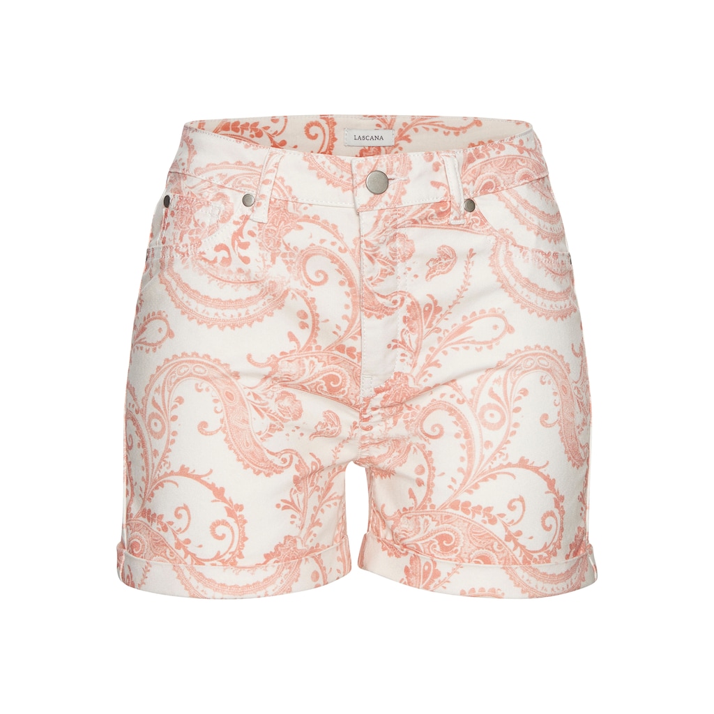 LASCANA Jeansshorts, mit Paisley-Print, Bermudas zum Krempeln, kurze Hose mit Stretch