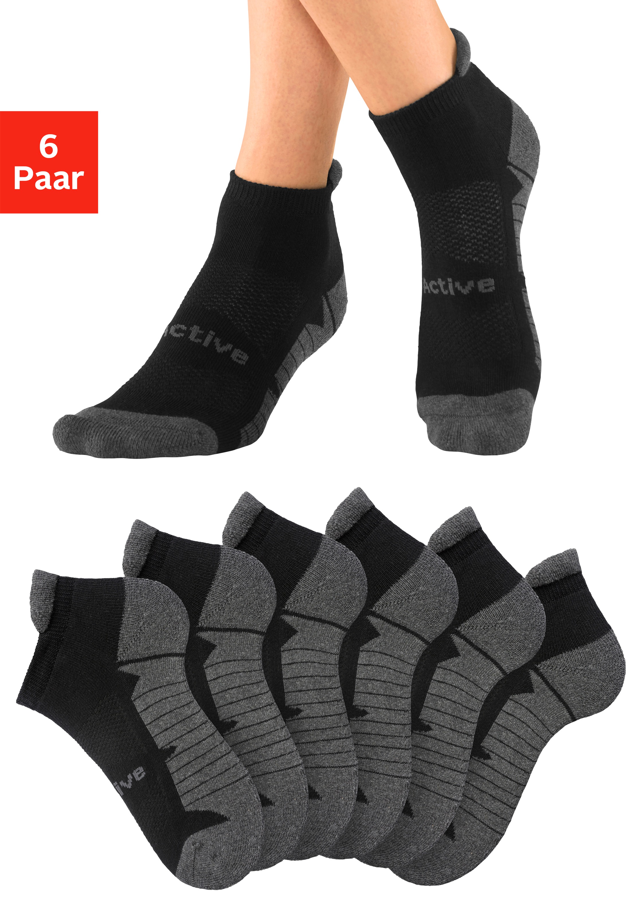 LASCANA ACTIVE Sneakersocken Packung, 6 Paar tlg. mit weicher Frotteesohle