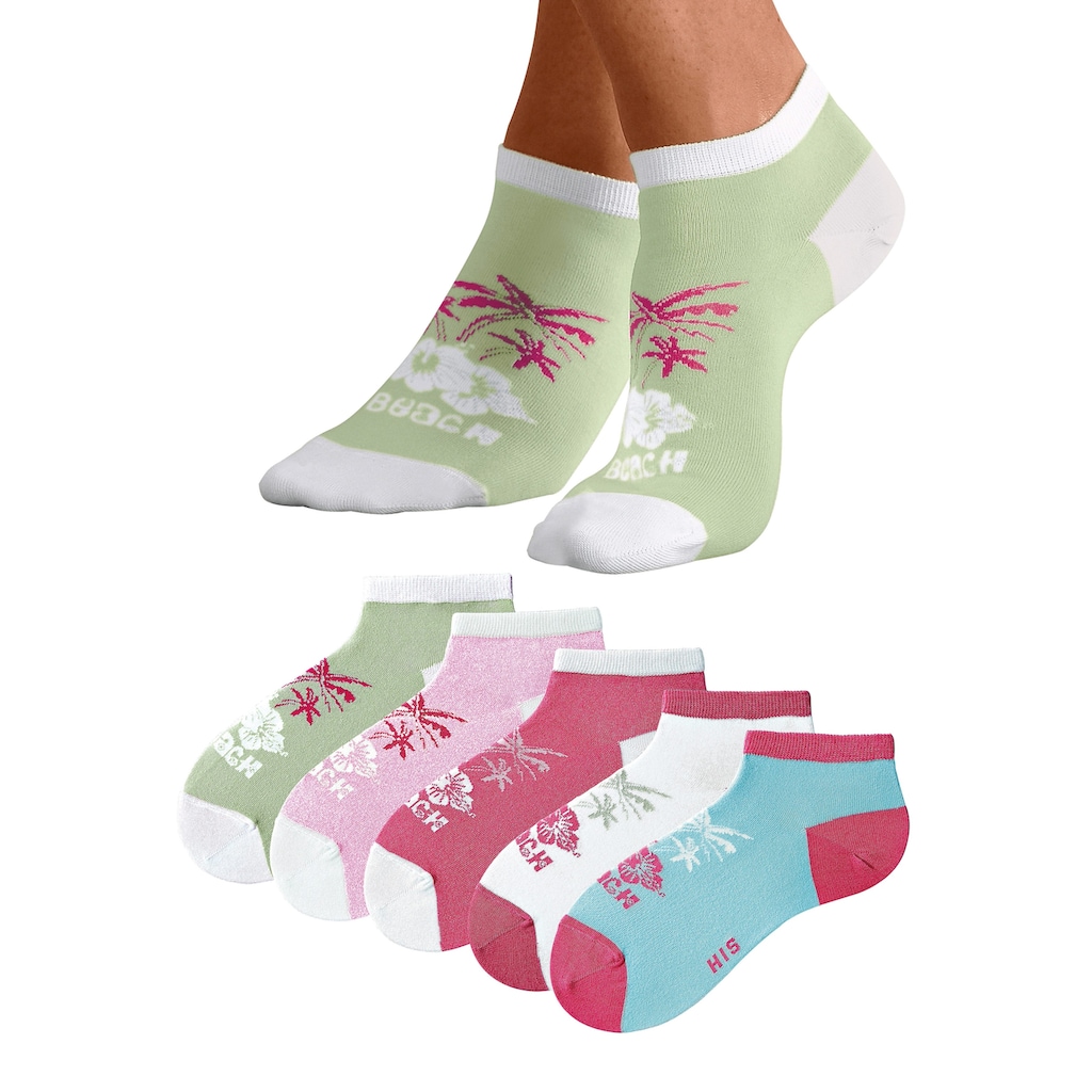H.I.S Sneakersocken, (Packung, 5 Paar), im farbenfrohen Hawaii Design