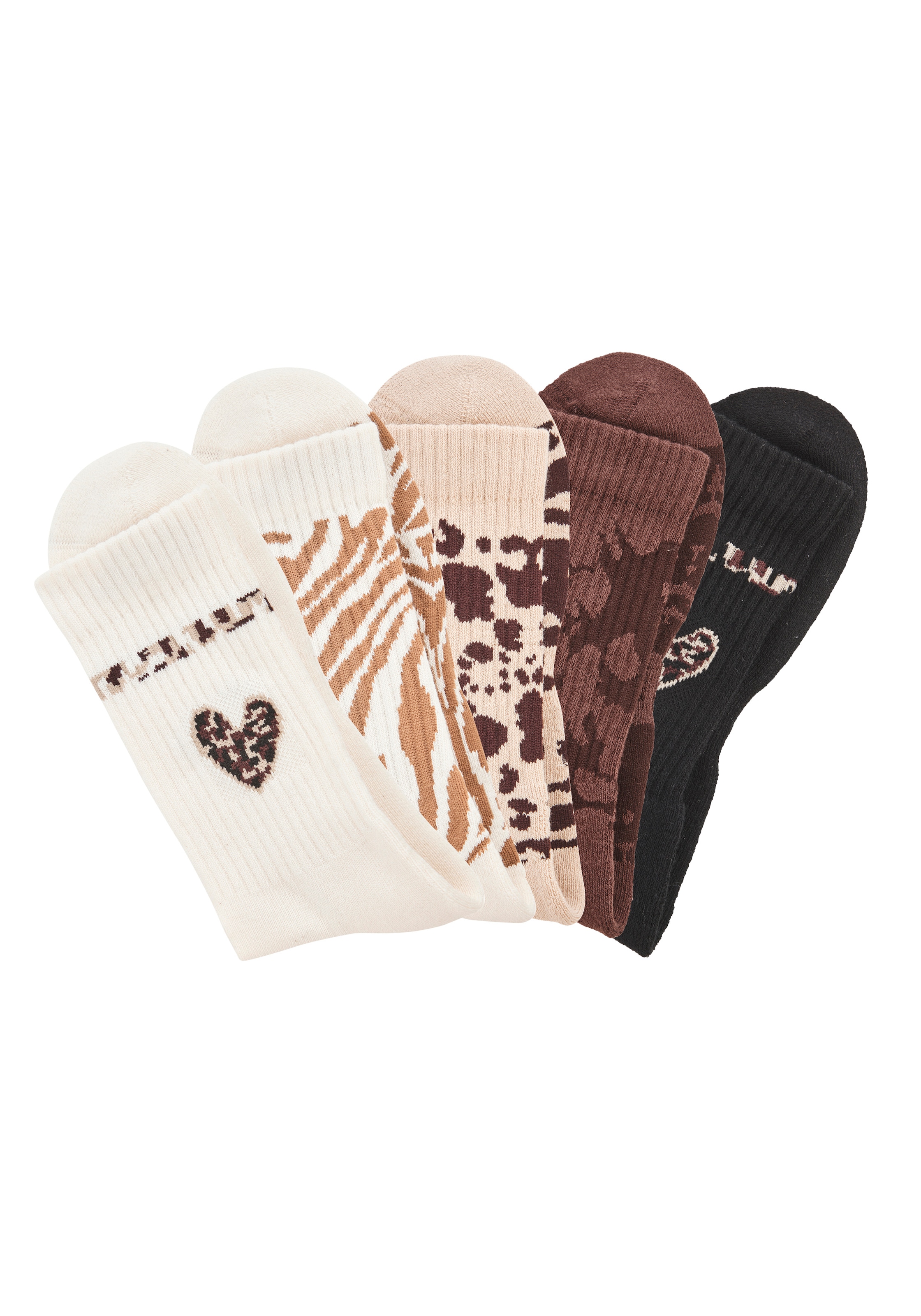 Buffalo Chaussettes de tennis »Damen Fussfrottee Sportsocken; modisch« Paquet, 5 Couple tlg. dans différents motifs animaliers
