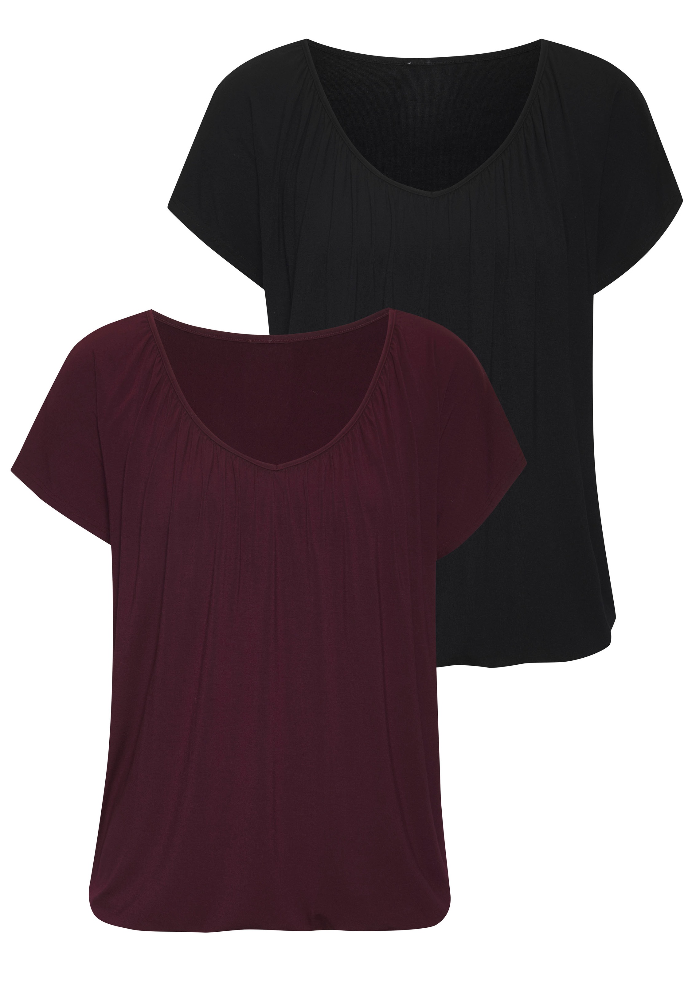 LASCANA Kurzarmshirt Packung, 2 Stk. mit Gummizug am Bund