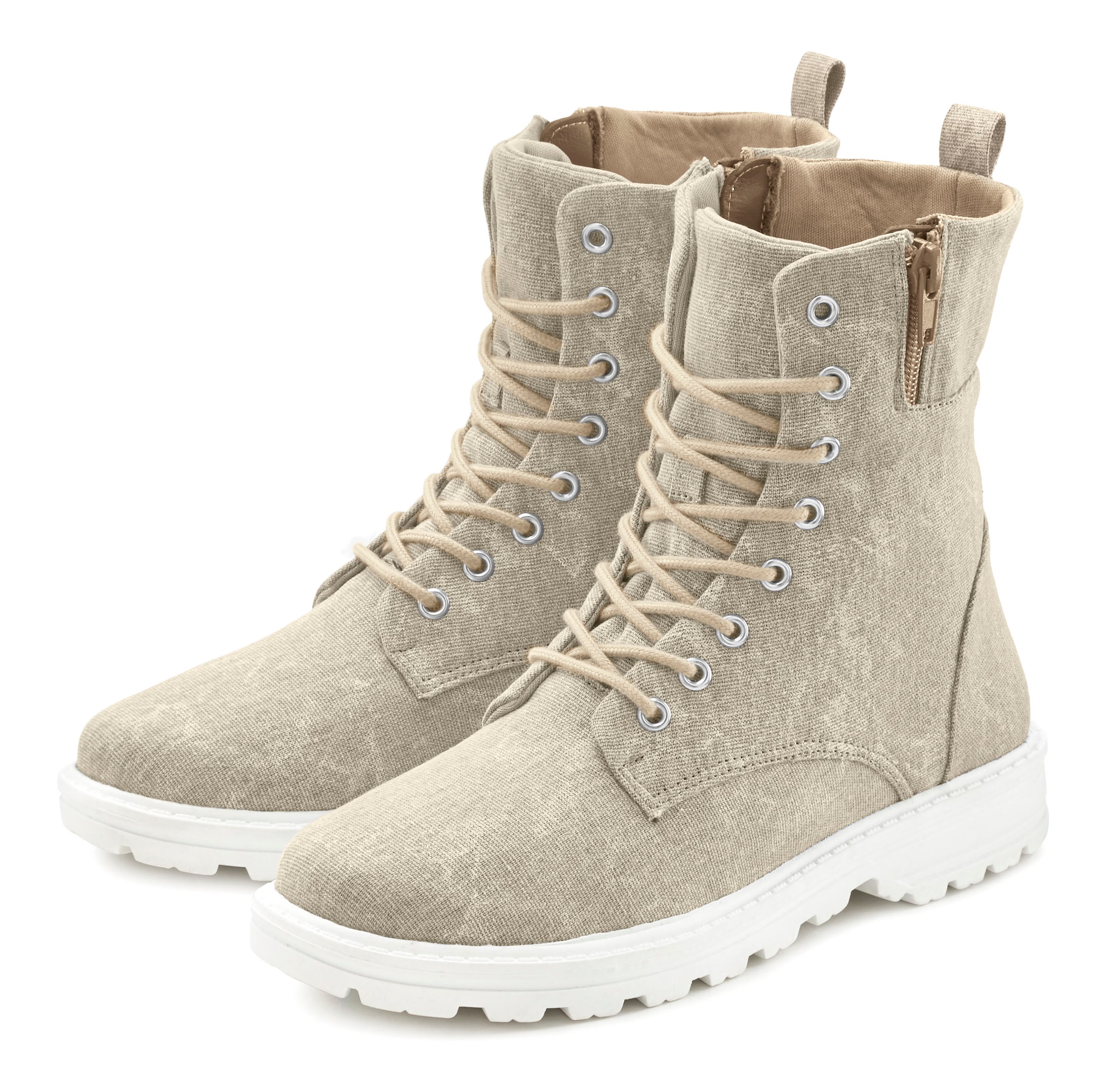 LASCANA Stiefelette zum Schnüren, modische Optik im Combat Look, Reissverschluss-Boots
