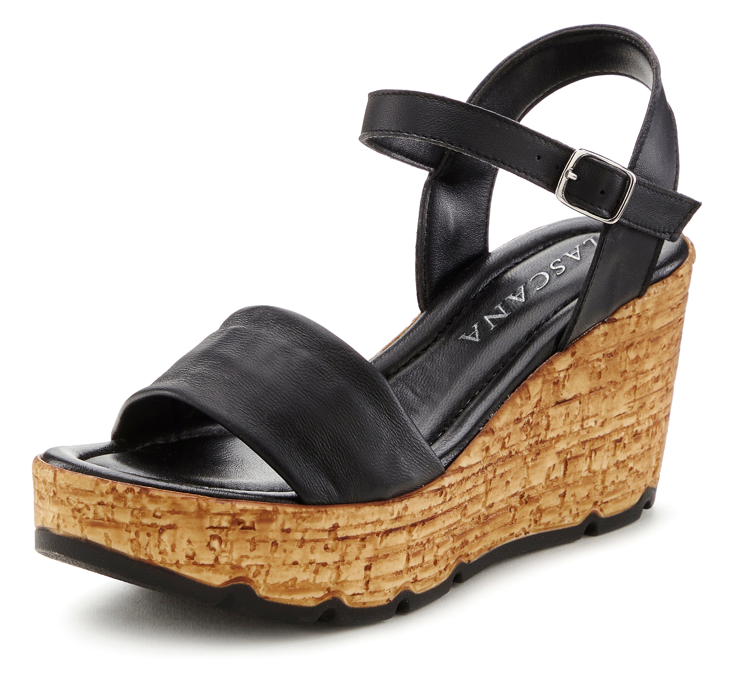 LASCANA Sandales »Sommerschuh, offener Schuh, Sandale, Keilsandalette,«  NEU aus Leder mit Keilabsatz