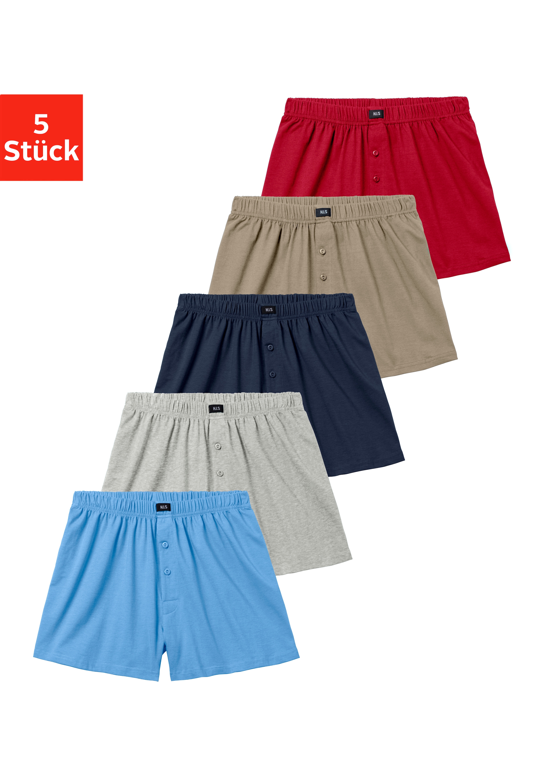 H.I.S Weiter Boxer »Herren Boxer« Packung, 5 Stk. weite Passform, Komfortbund, aus Baumwoll-Stretch