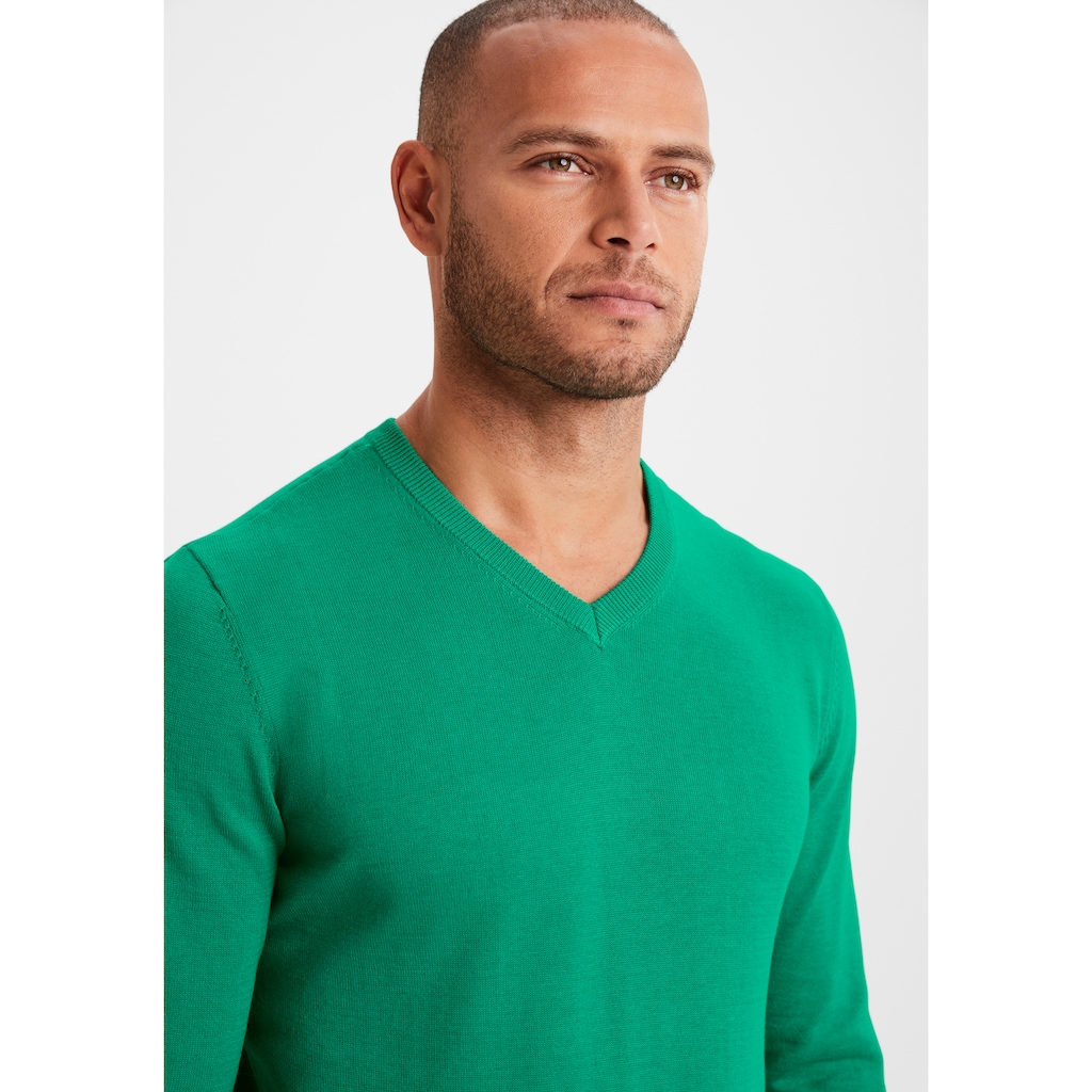 H.I.S Strickpullover, mit V-Ausschnitt, Pullover aus Feinstrick, Baumwollmischung