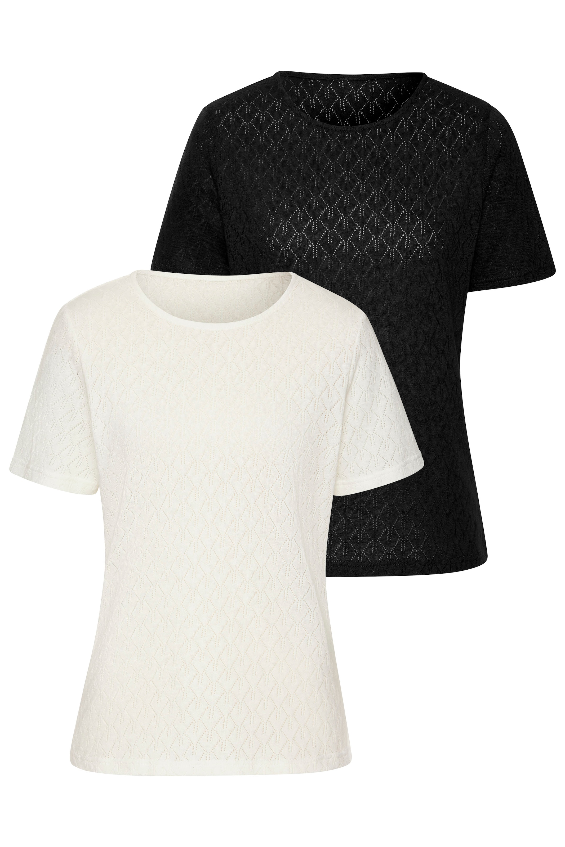 Vivance Kurzarmshirt »mit modischem Ajour-Muster« 2er-Pack, aus weicher Baumwoll-Qualität