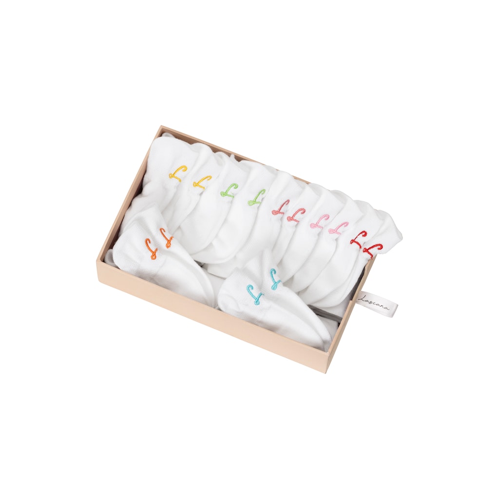 LASCANA Sneakersocken, (Box, 7 Paar, Box), mit kleiner Stickerei