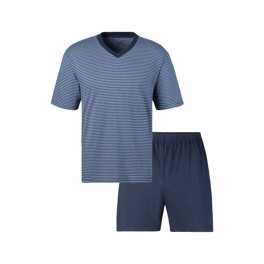 le jogger® Pyjama, (Packung, 4 tlg., 2 Stück), Schlafanzug mit garngefärbtem Streifen