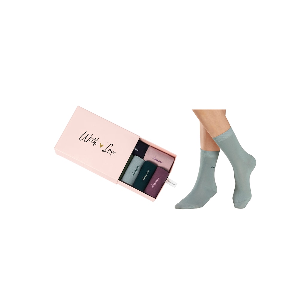 LASCANA Basicsocken, (Box, 7 Paar), mit hochwertiger Logo Stickerei