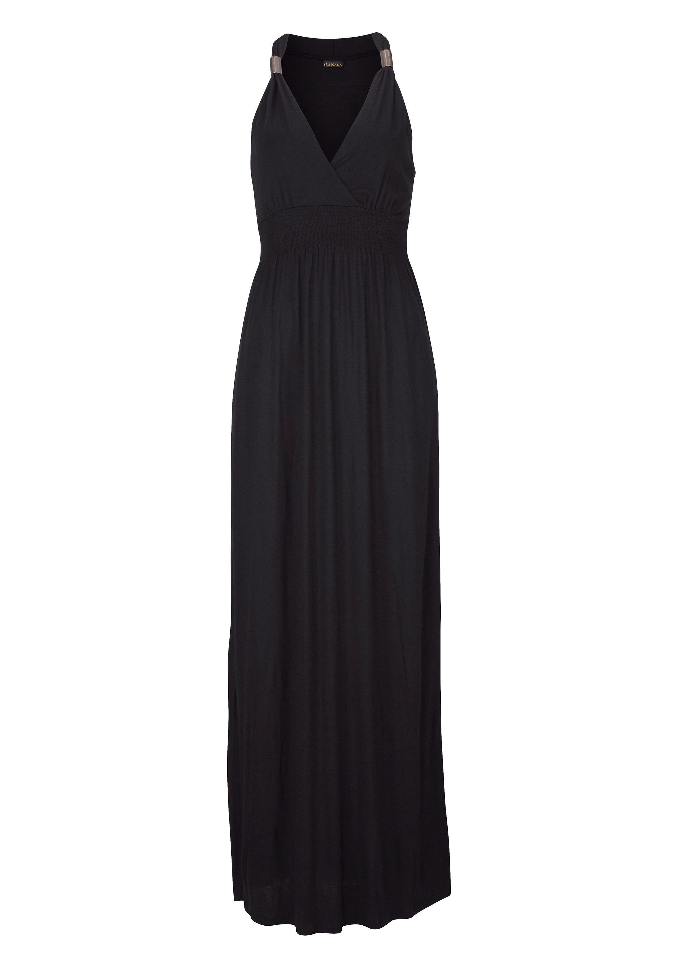 LASCANA Maxikleid "mit verstellbarem Ausschnitt und gesmokter Taille, Jerseykleid" Ohne Taschen Sommerkleid, Strandkleid, Viskosekleid, Basic