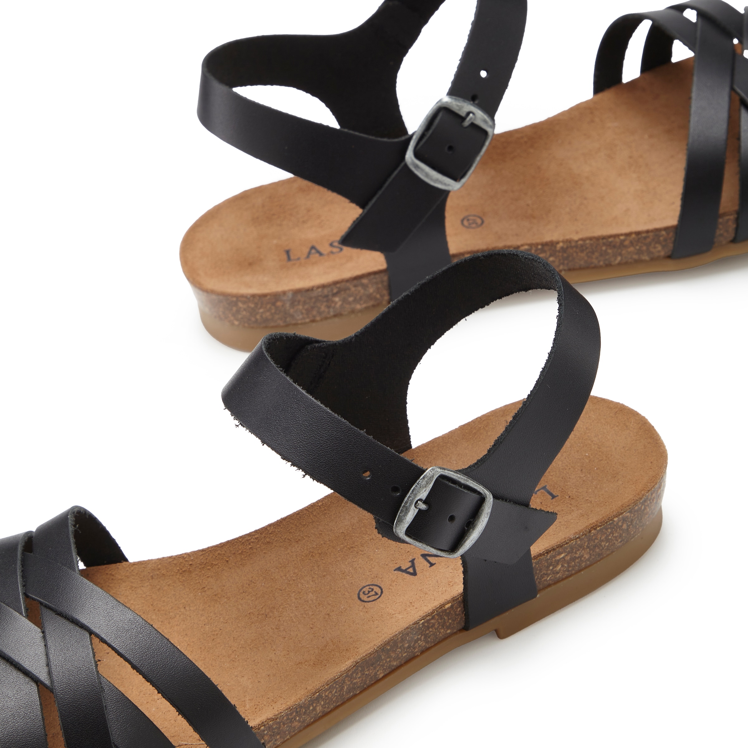 LASCANA Sandale »Sandalette, Sommerschuh«, aus Leder mit komfortablem Korkfussbett