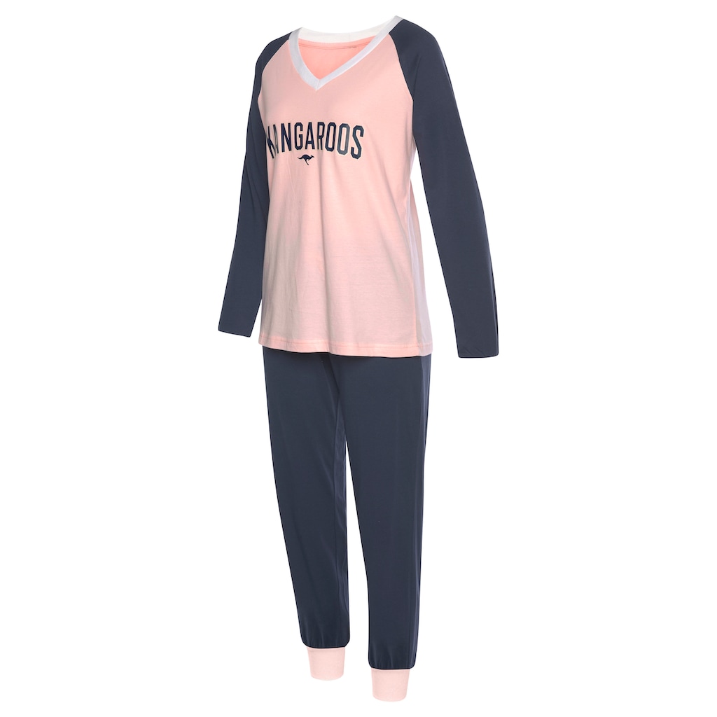 KangaROOS Pyjama, (2 tlg.), mit kontrastfarbenen Raglanärmeln