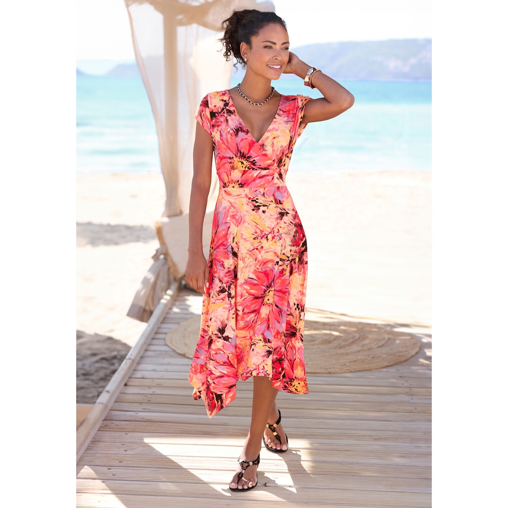 Beachtime Sommerkleid, mit Zipfelsaum und Schleife, Jerseykleid, asymmetrisches Rockteil