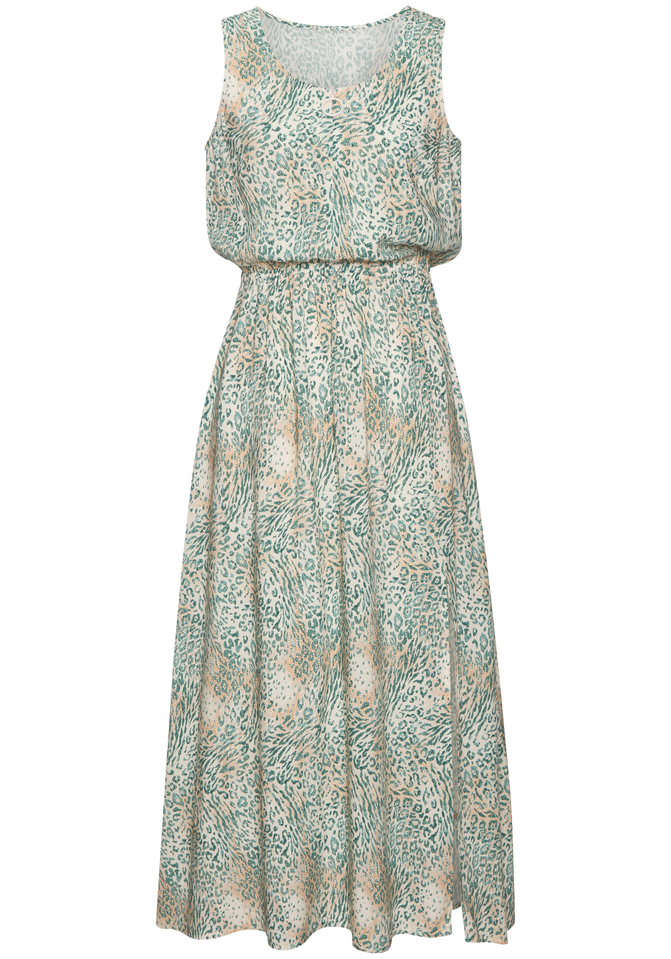 LASCANA Midikleid mit Reissverschluss am Ausschnitt, Animal Print