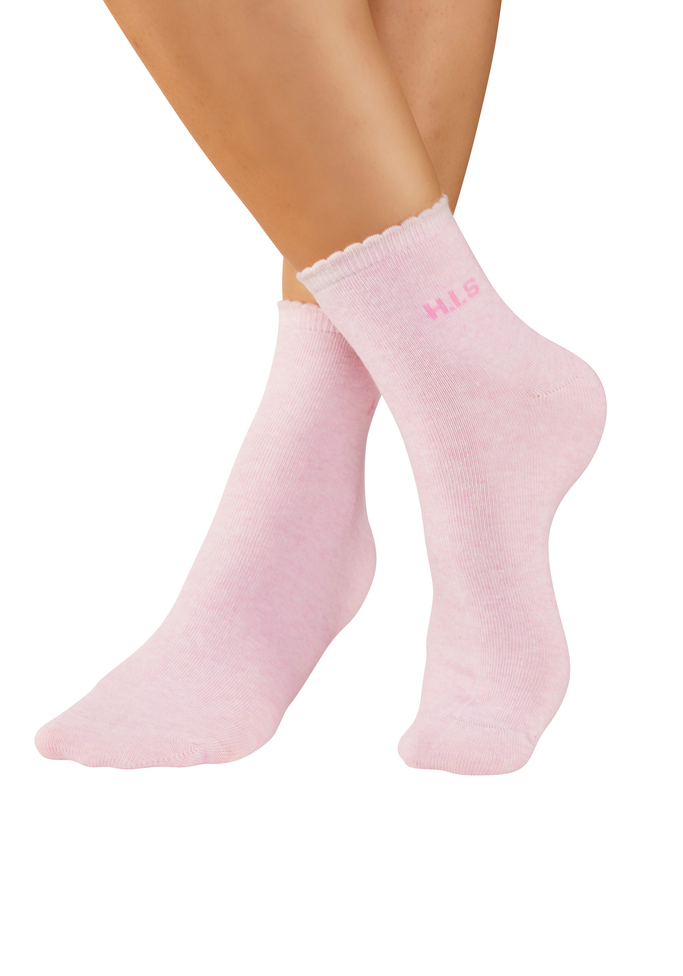 H.I.S Kurzsocken »Damen uni und meliert für die ganze Woche« Packung, 7 Paar tlg. mit gewelltem Bündchen