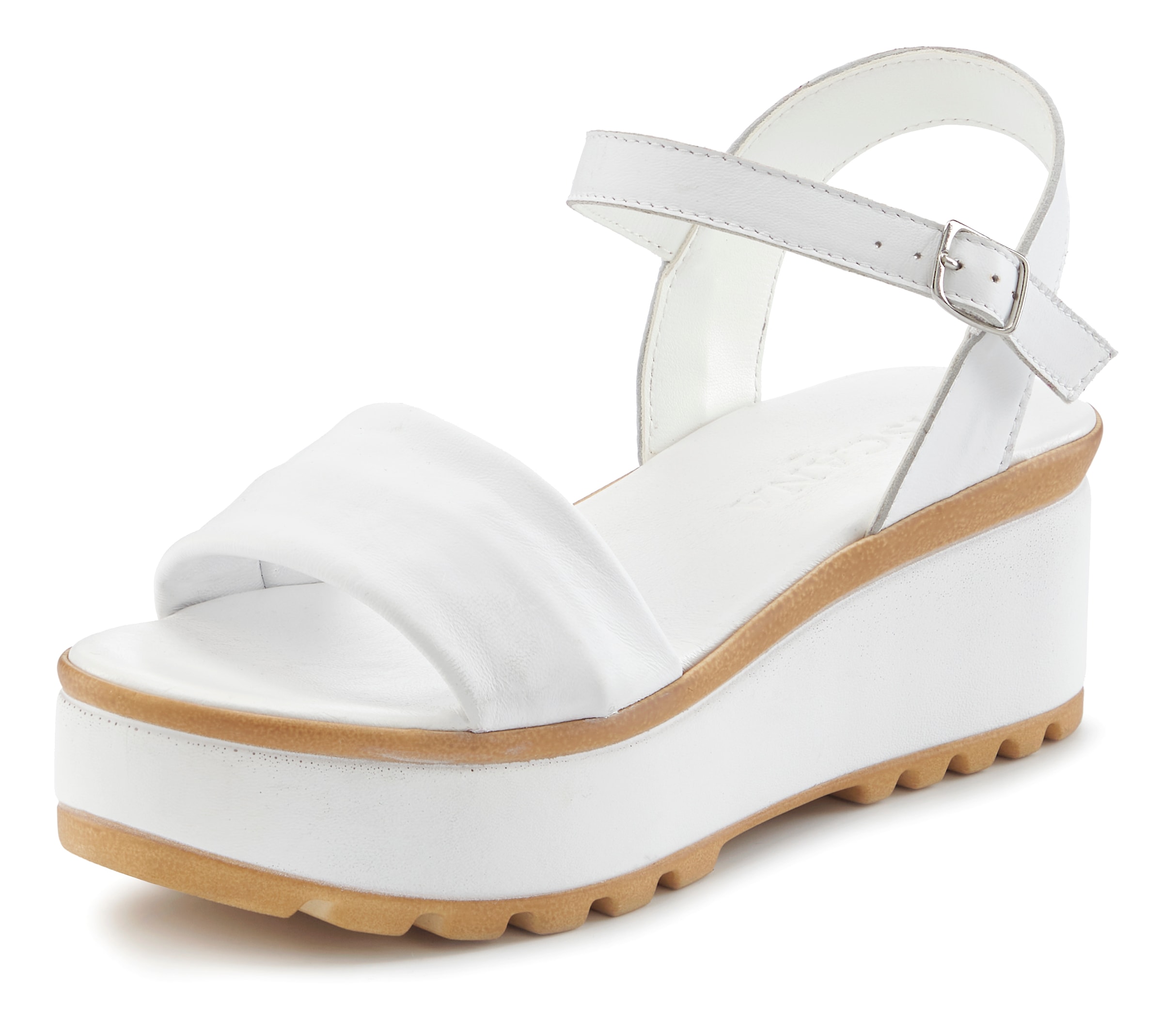 LASCANA Sandalette »Riemchensandalette, Sandale, Sommerschuh, offener Schuh,«  NEU aus Leder mit Keilabsatz