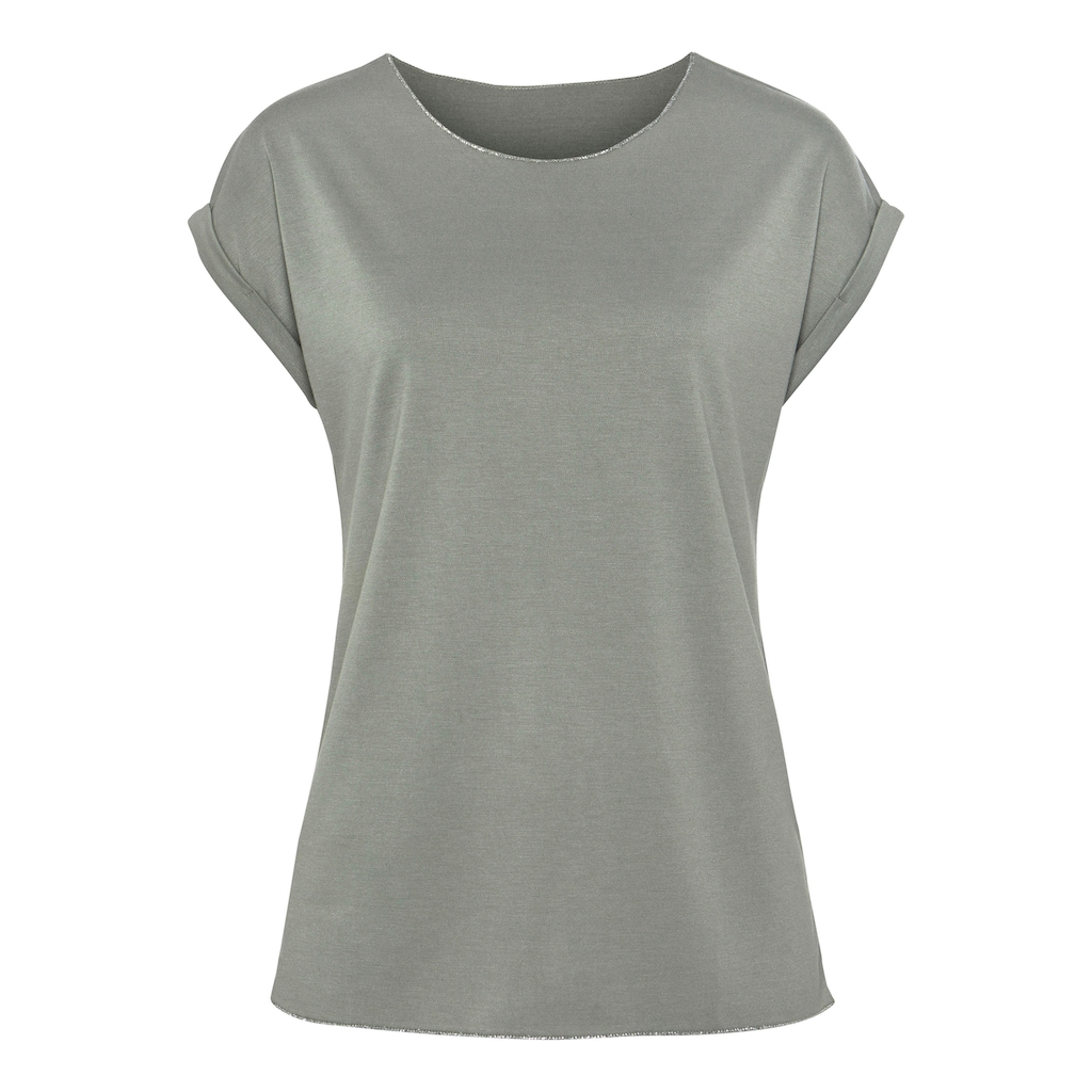 LASCANA Rundhalsshirt »mit eleganten Glitzerabschlüssen«, aus pflegeleichter Qualität