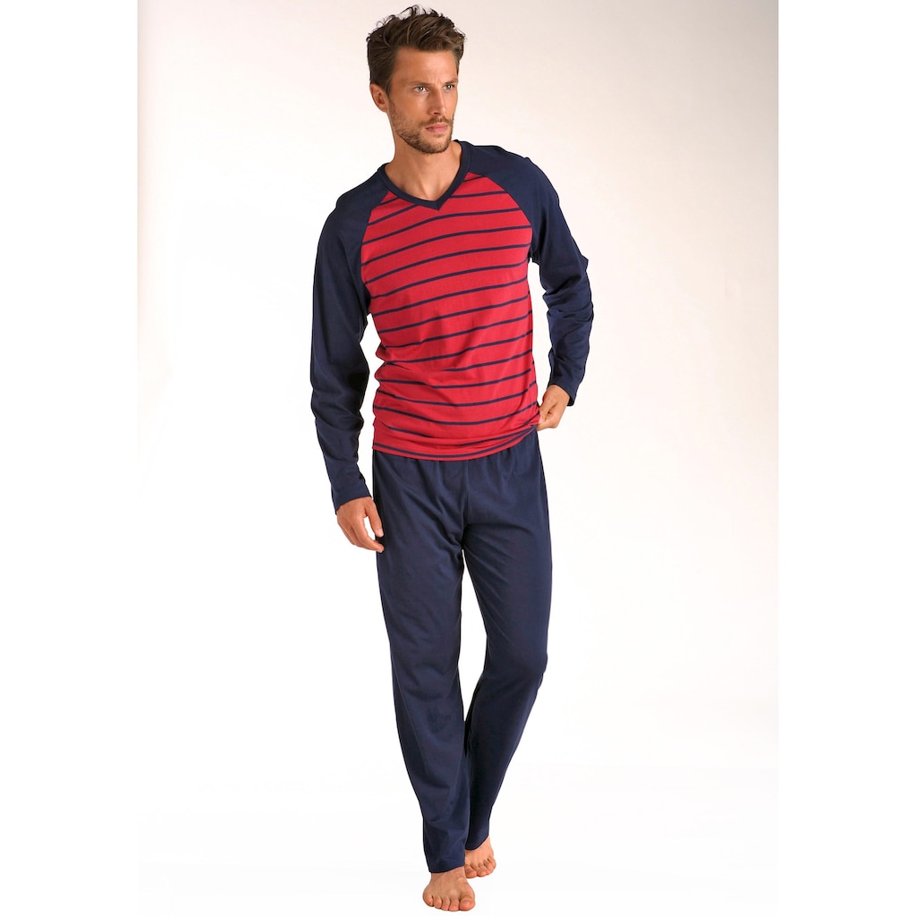 le jogger® Pyjama, (Packung, 4 tlg., 2 Stück), in langer Form, mit Raglanärmeln