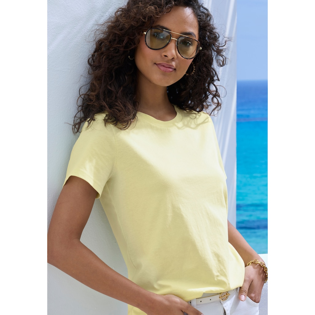 Beachtime T-Shirt »mit modischem Schlitz am Saum«, (3er-Pack), aus hochwertiger Baumwoll-Qualität
