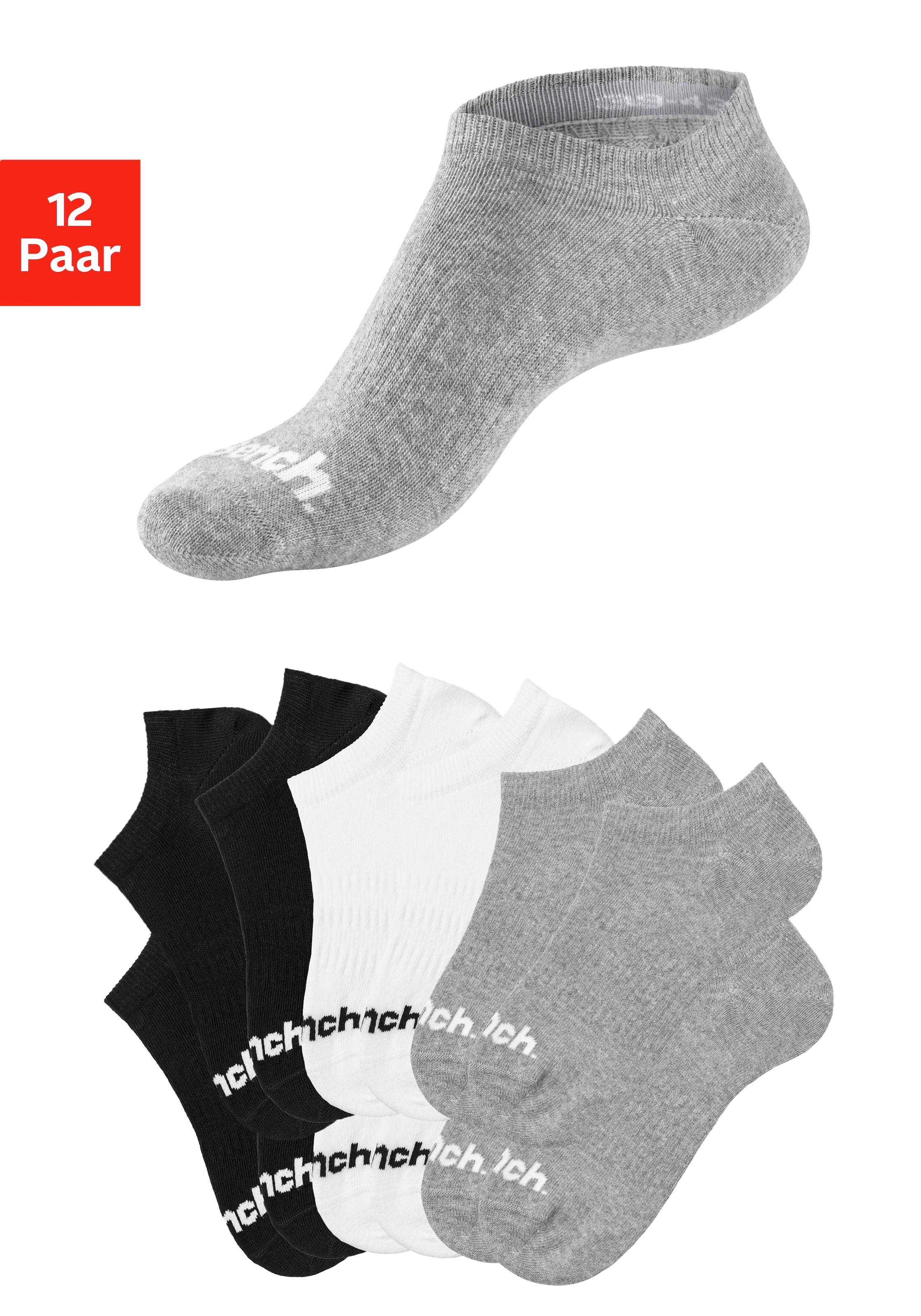 Bench. Sportsocken Packung, 12 Paar tlg. Sneakersocken verschwinden im Schuh