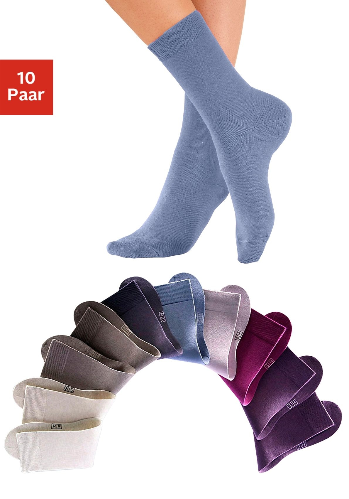 H.I.S Freizeitsocken Packung, 10 Paar tlg. mit weichen Rippbündchen