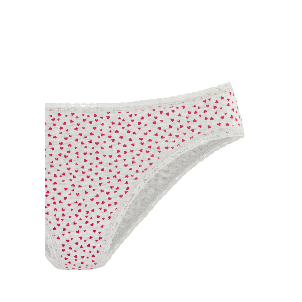 LASCANA Jazz-Pants Slips, (5er-Pack), mit süssen Herzchen-Prints und aus elastischer Baumwoll-Qualität
