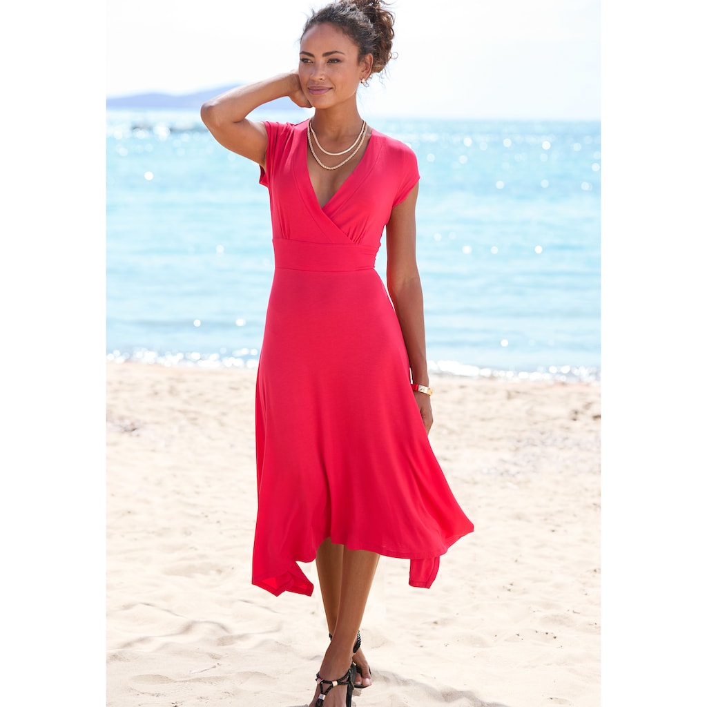 Beachtime Sommerkleid, mit Zipfelsaum und Schleife, Jerseykleid, asymmetrisches Rockteil
