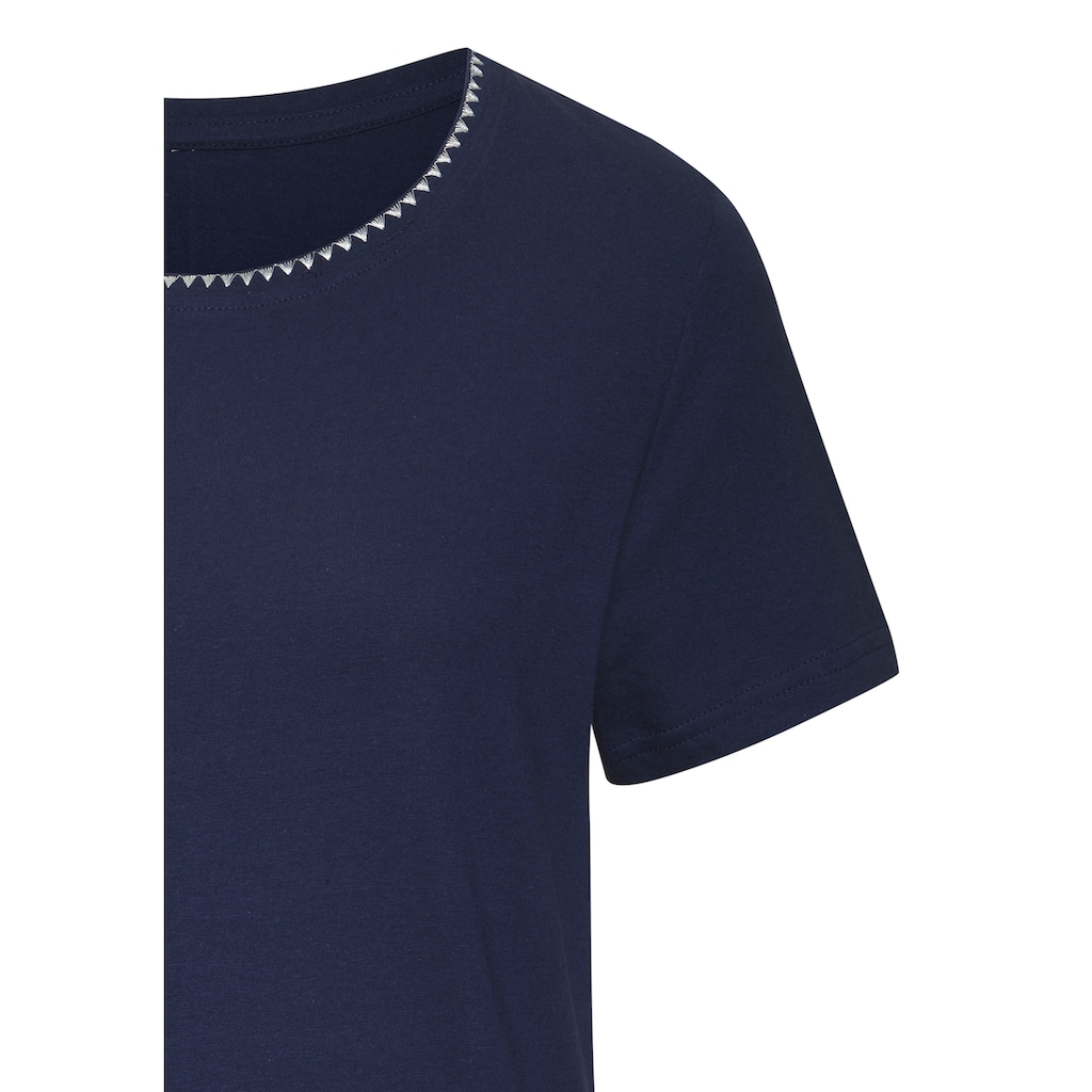 Vivance T-Shirt »mit modischer Kontraststickerei«, (Packung, 2er-Pack), aus weicher Baumwoll-Qualität