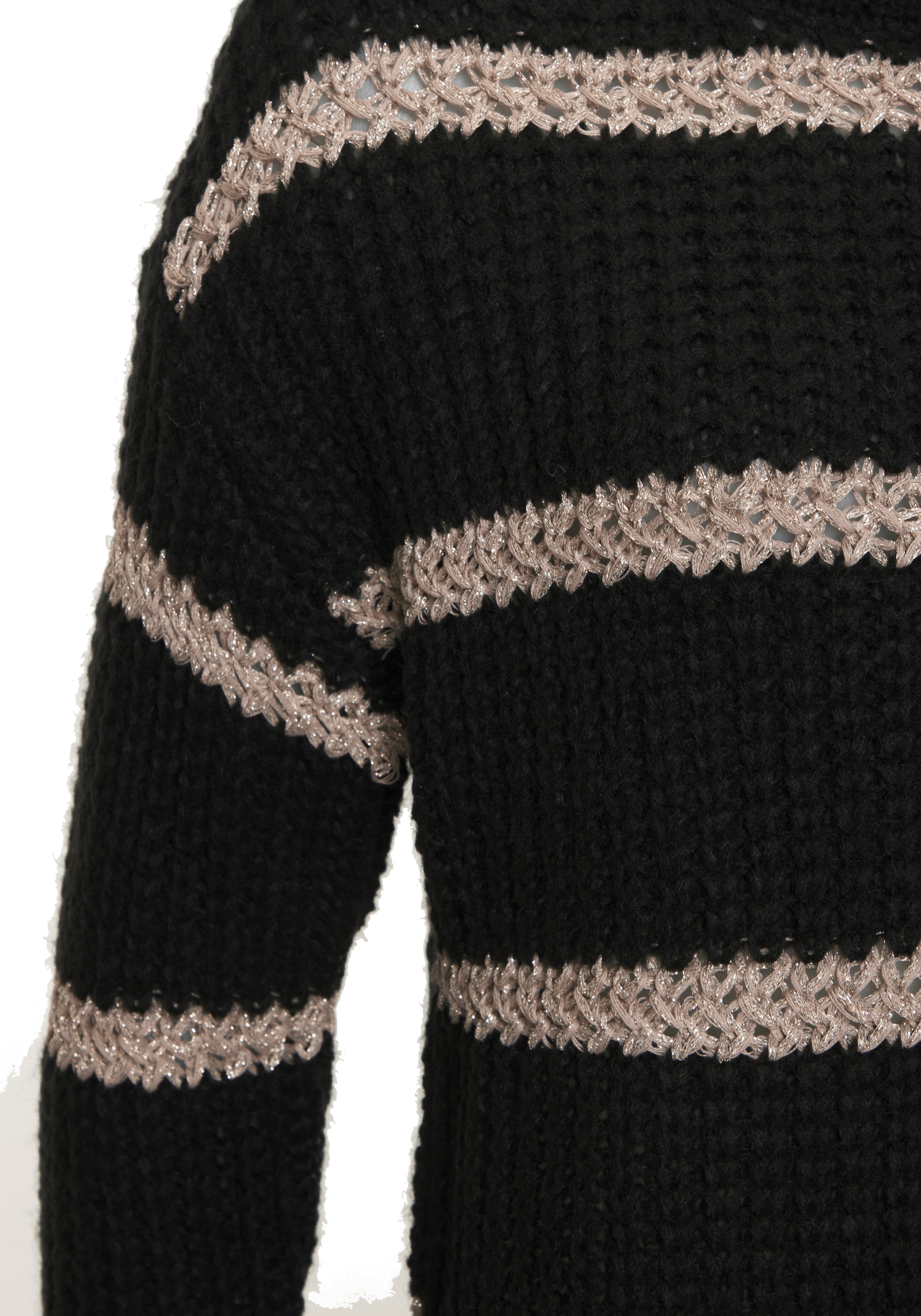 LASCANA Pull en tricot »mit Streifenmuster und Lurexgarn aus Grobstrick« Pull à col rond avec détails en fil scintillant, pull en maille grossière, décontracté