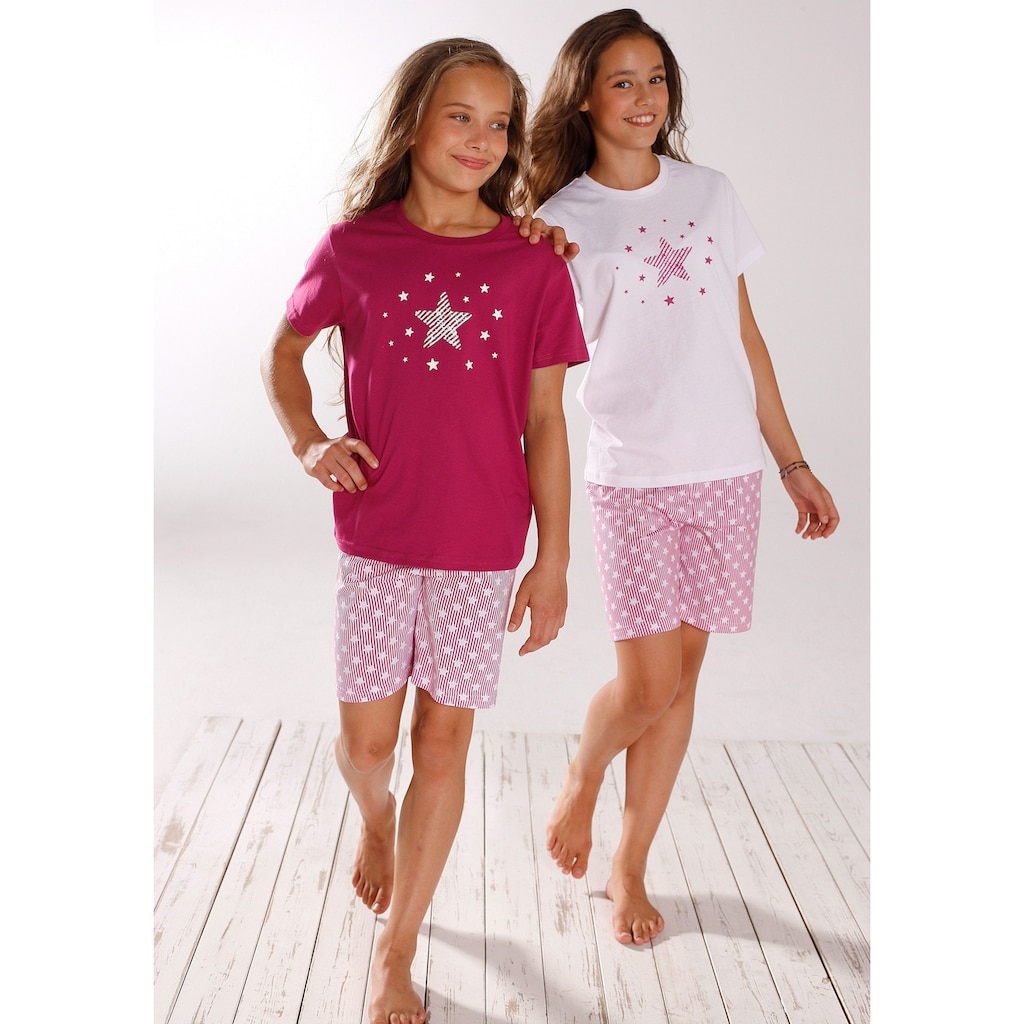 petite fleur Pyjama, (Set, 4 tlg., 2 Stück), modischer Sternendruck auf den Shirts und Hosen