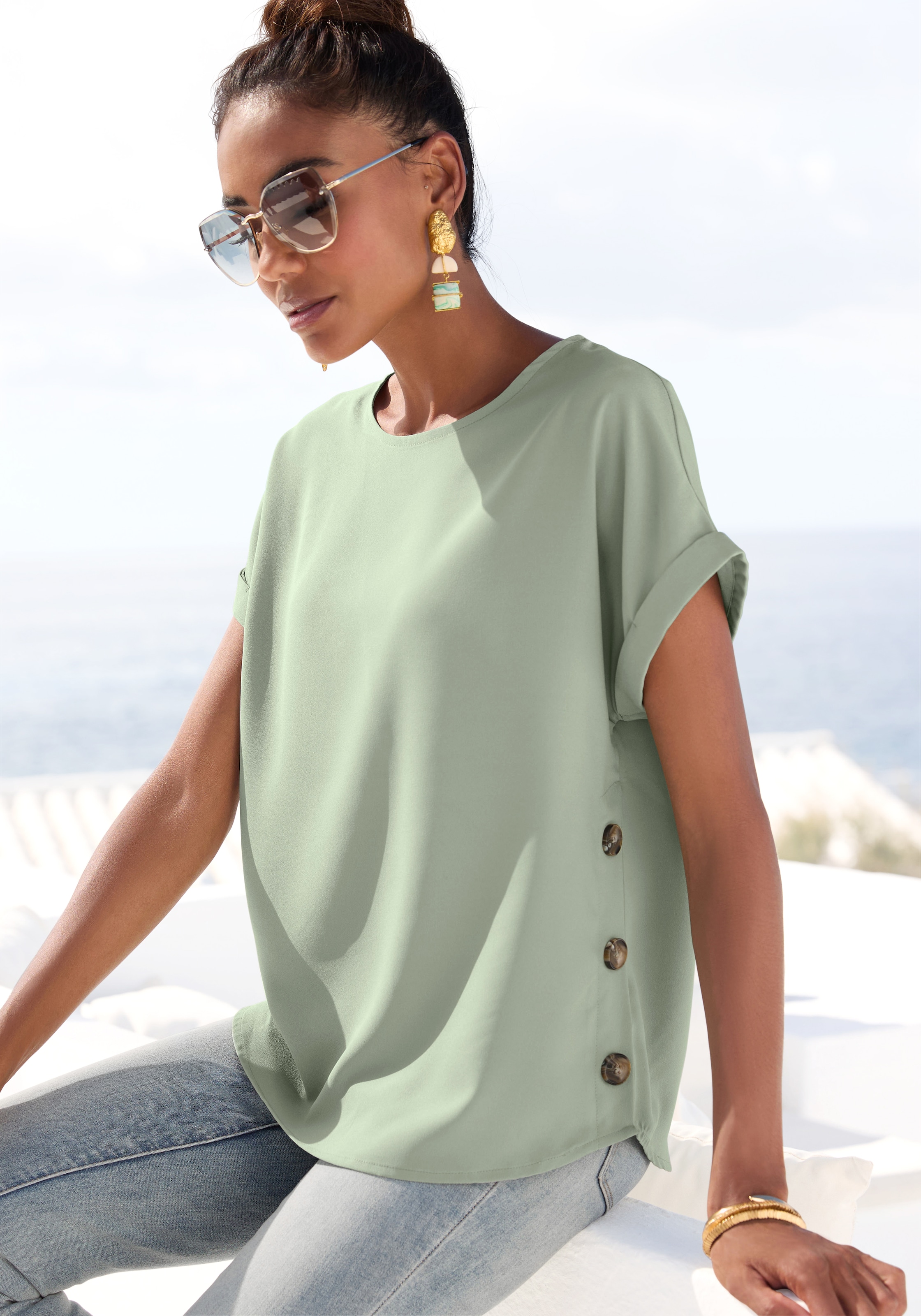 Vivance Blouse à manches courtes en coupe extra large, blouse sans boutons