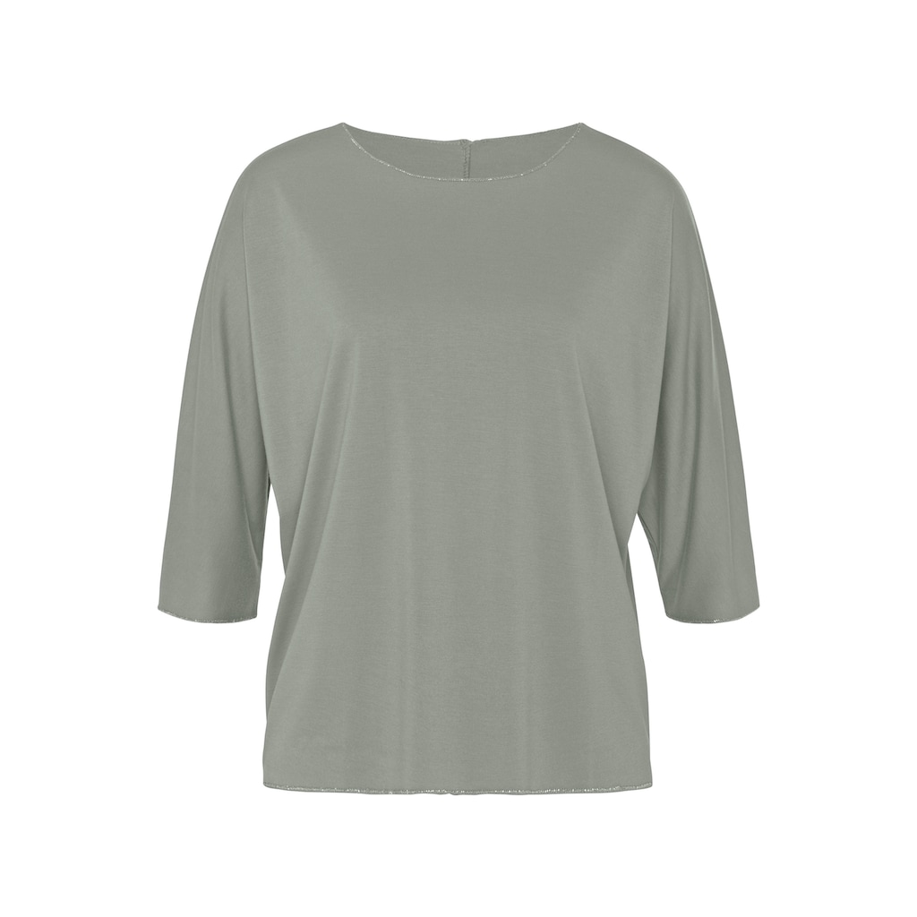 LASCANA Rundhalsshirt »mit eleganten Glitzerabschlüssen«, aus pflegeleichter Qualität