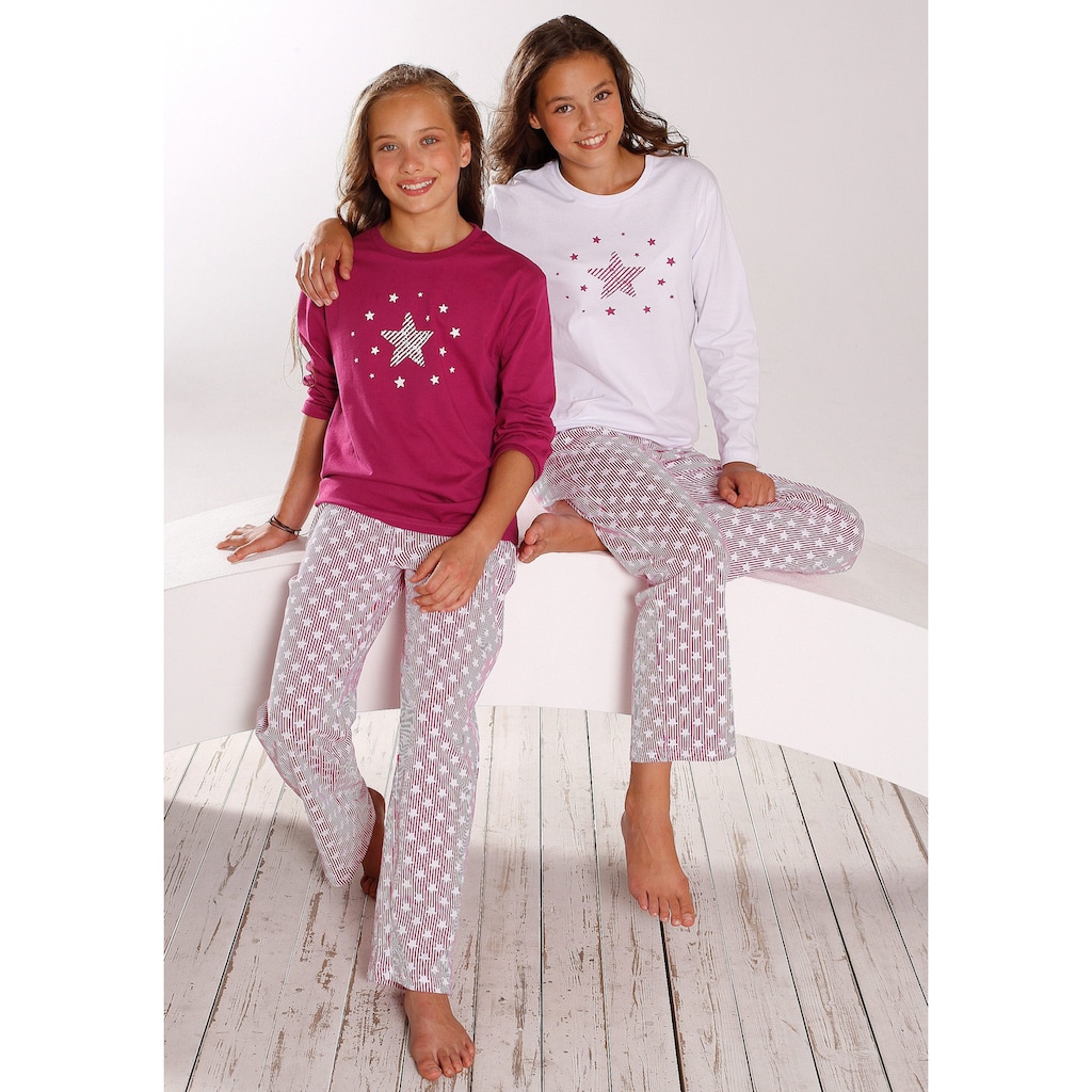 petite fleur Pyjama, (Set, 4 tlg., 2 Stück), modischer Sternendruck auf den Shirts und Hosen